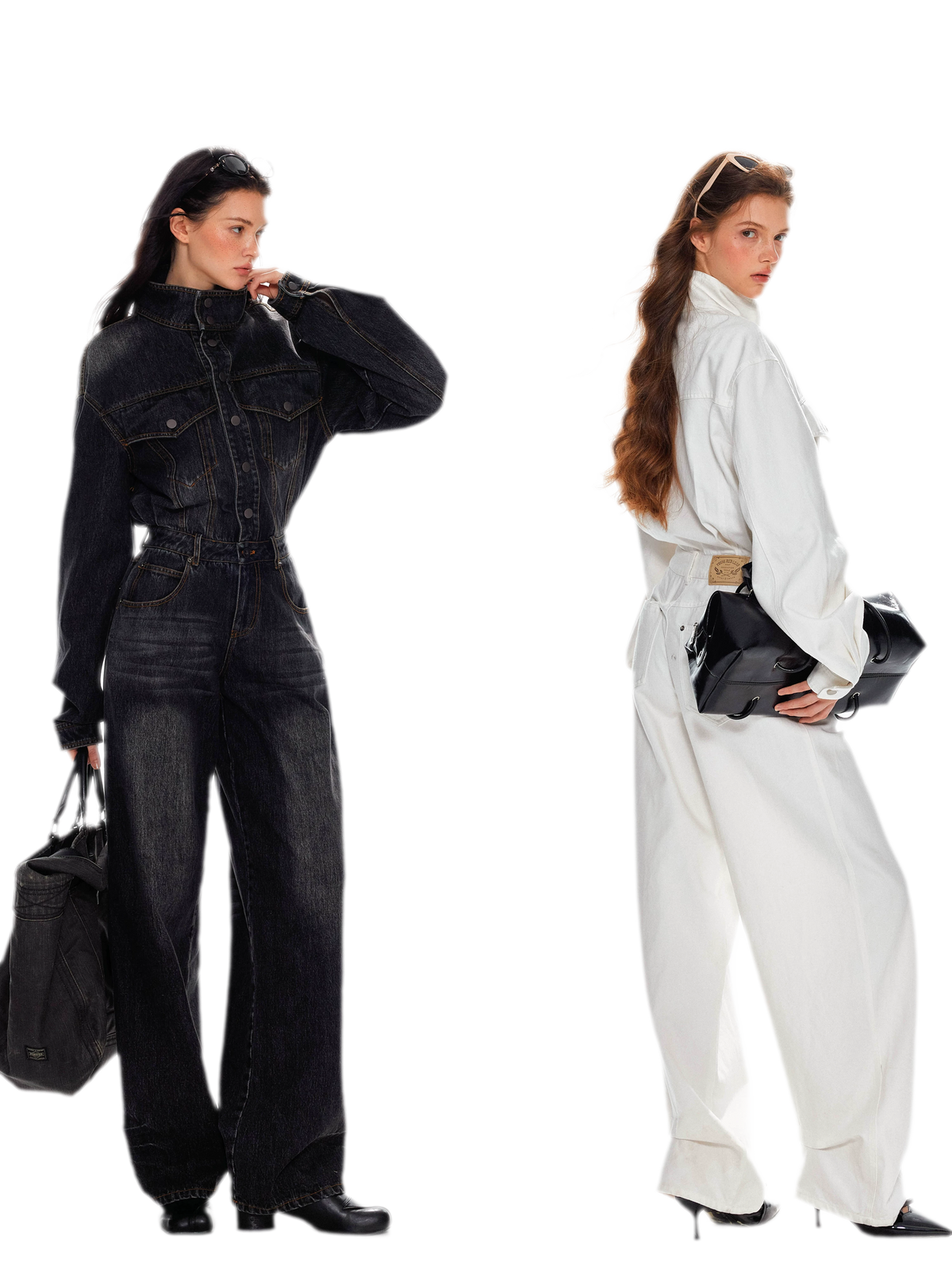 Gewaschener Jumpsuit aus Denim mit weitem Bein