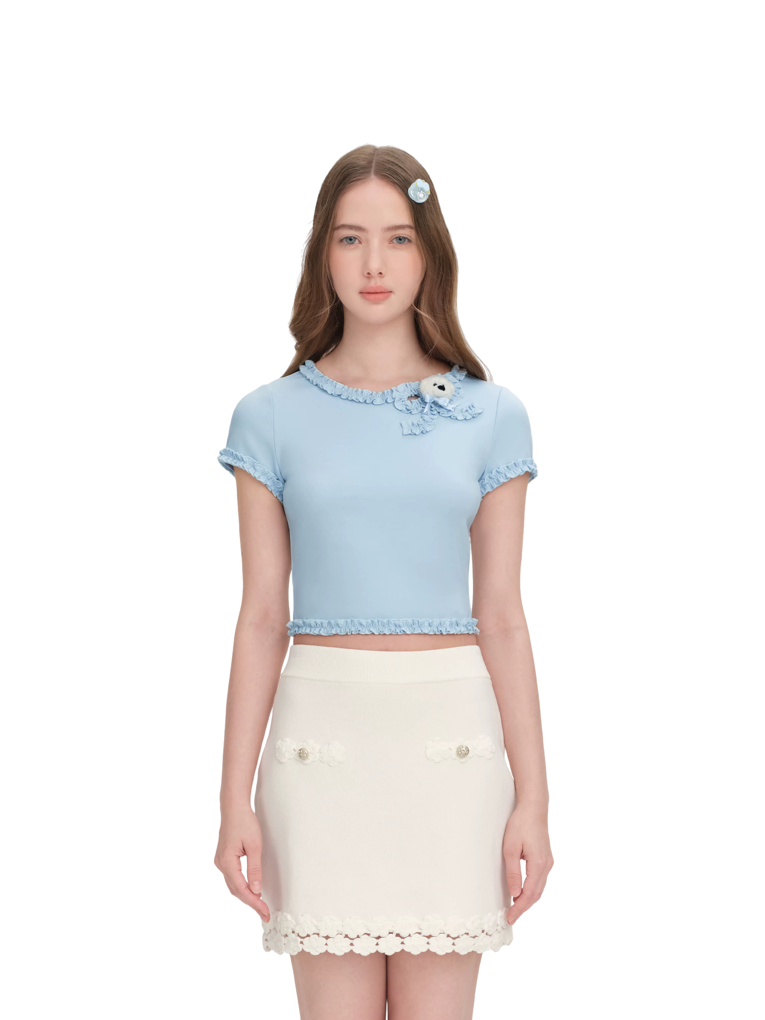 Ruffled Bow Short Sleeve T-Shirt