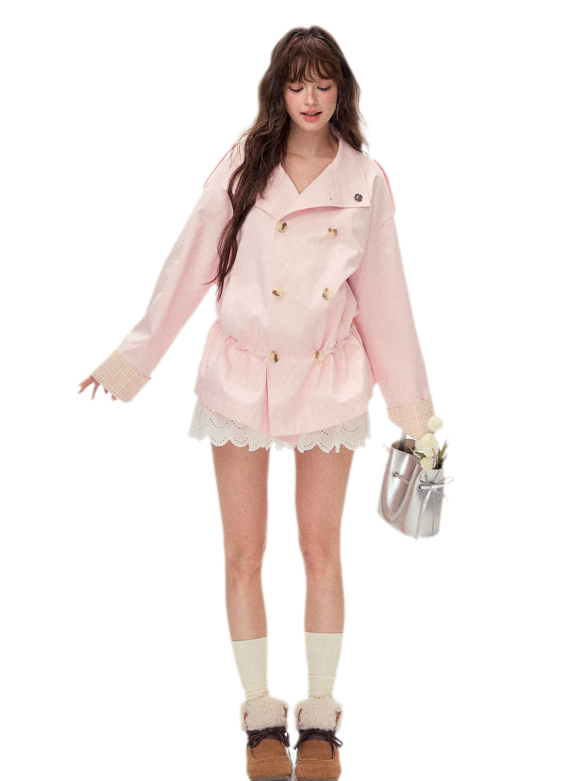 Plaid Cuff Relaxed Trench Coat