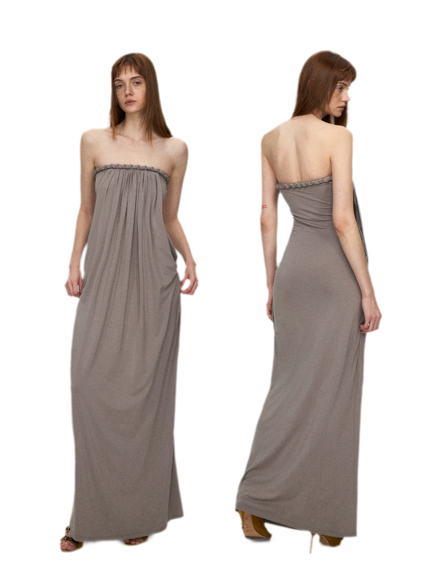 Sculptural 93% Lyocell Pleated Long Dress