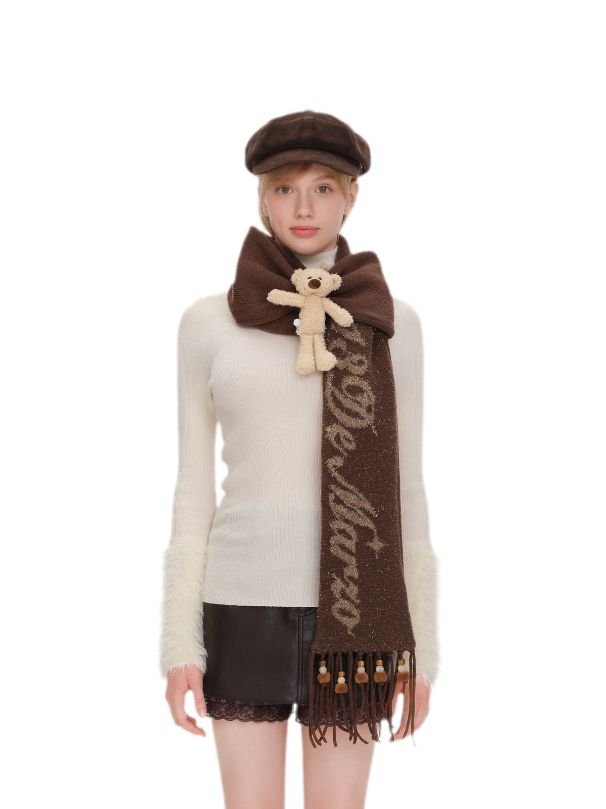 Sjaal met kralen, strik en kwastjes