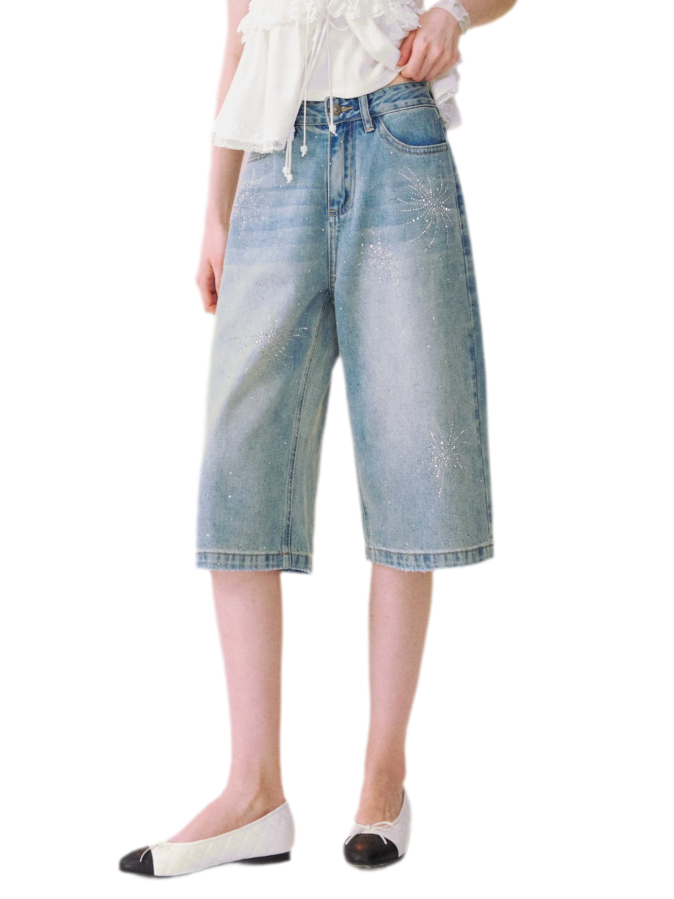 Firework Rhinestone Denim Shorts