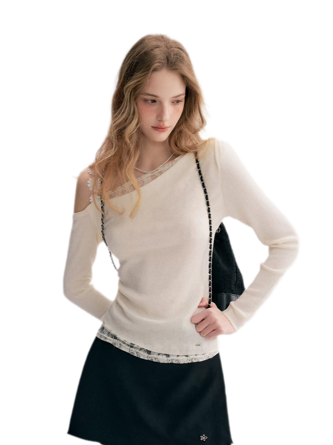Lace Asymmetric Knit Top