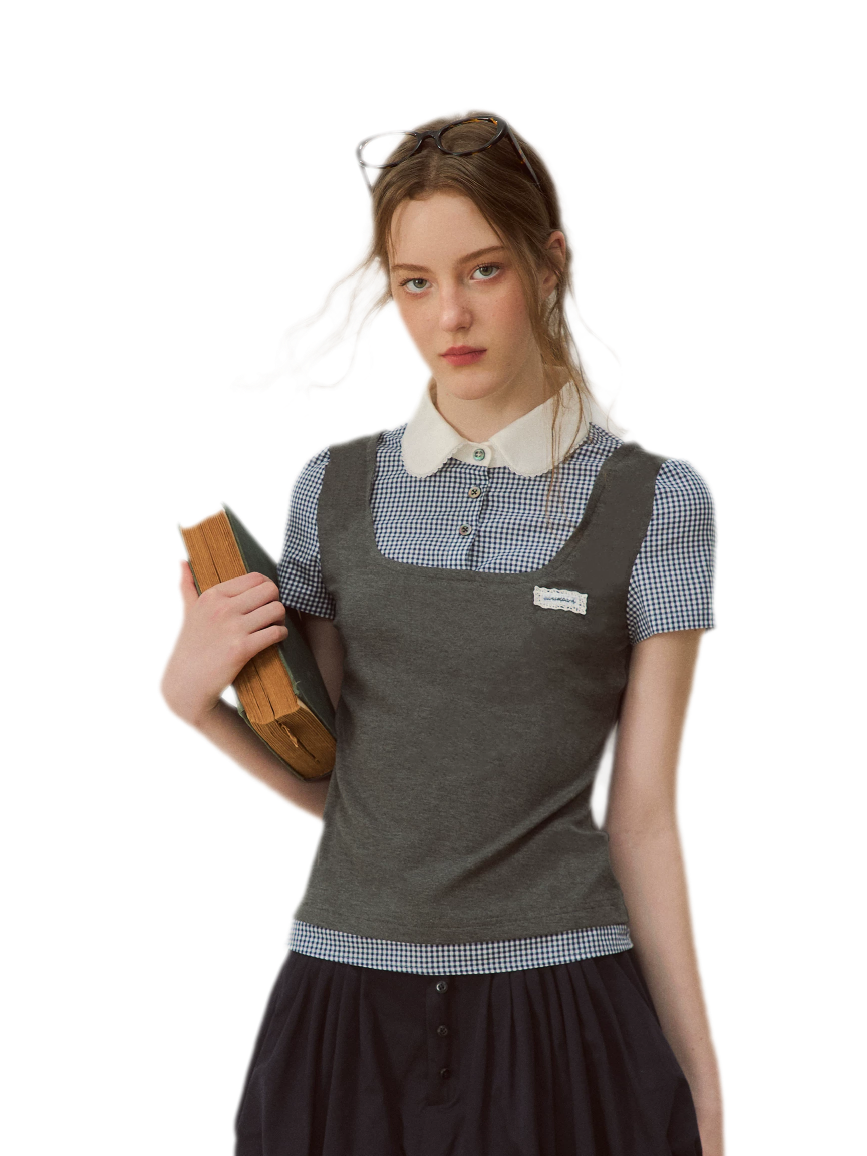 Patchwork Doll Collar Shirt