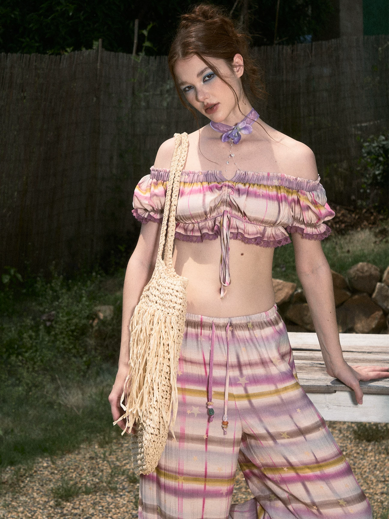 Gradient Plaid Wide-Leg Set