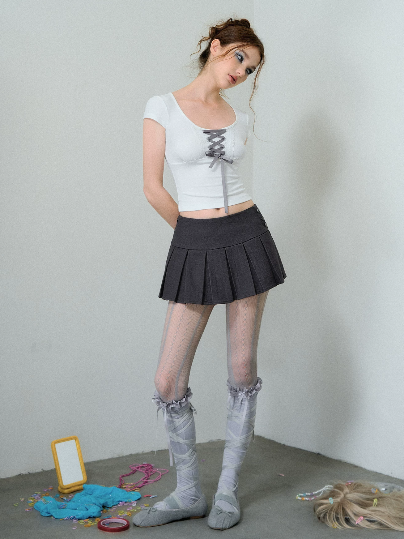 Pleated A-Line Mini Skirt