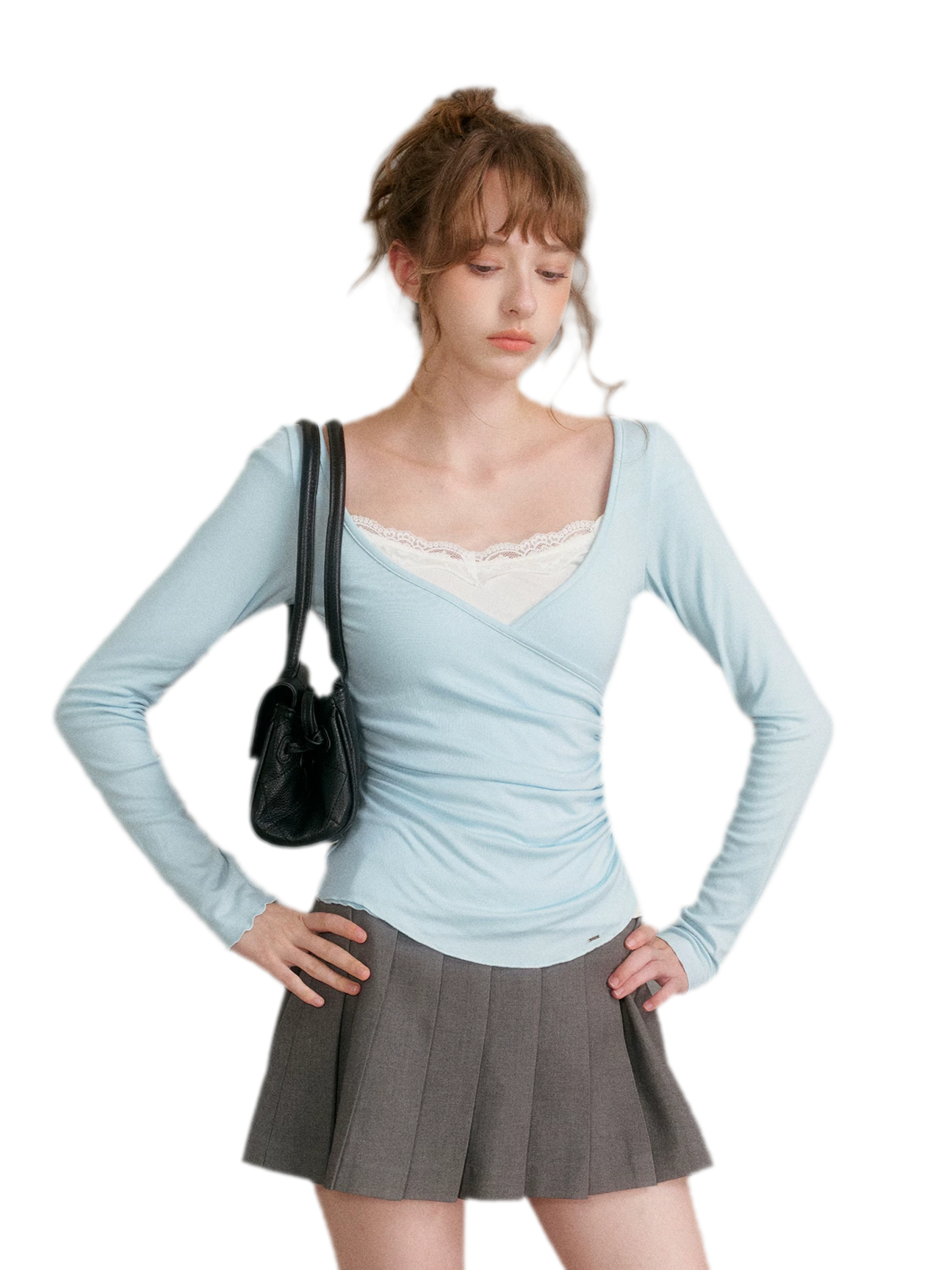 Lace Crossover Slim T-Shirt