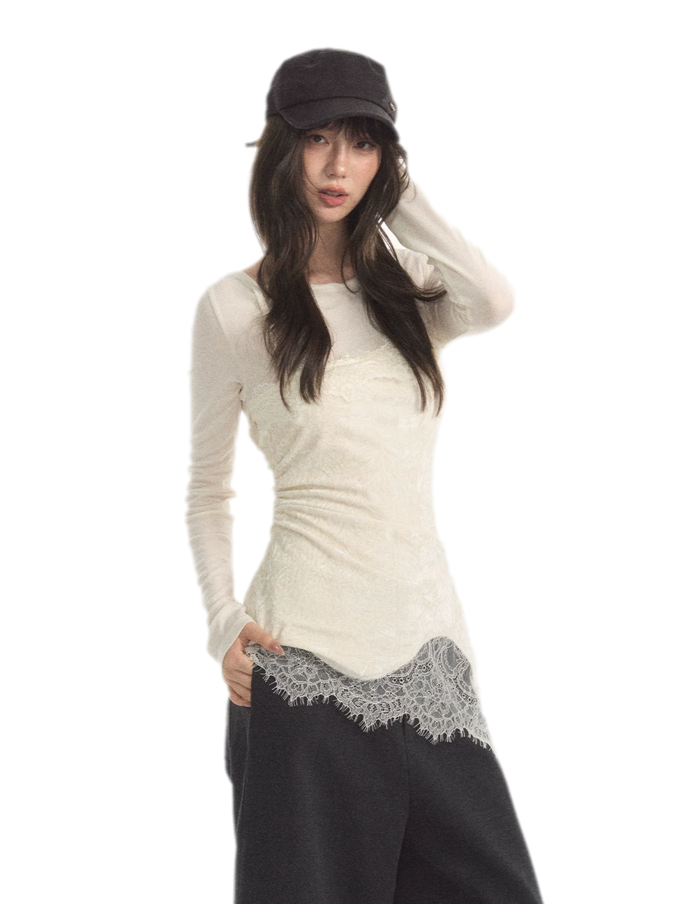 시어 루칭 레이스 레이어드 탑