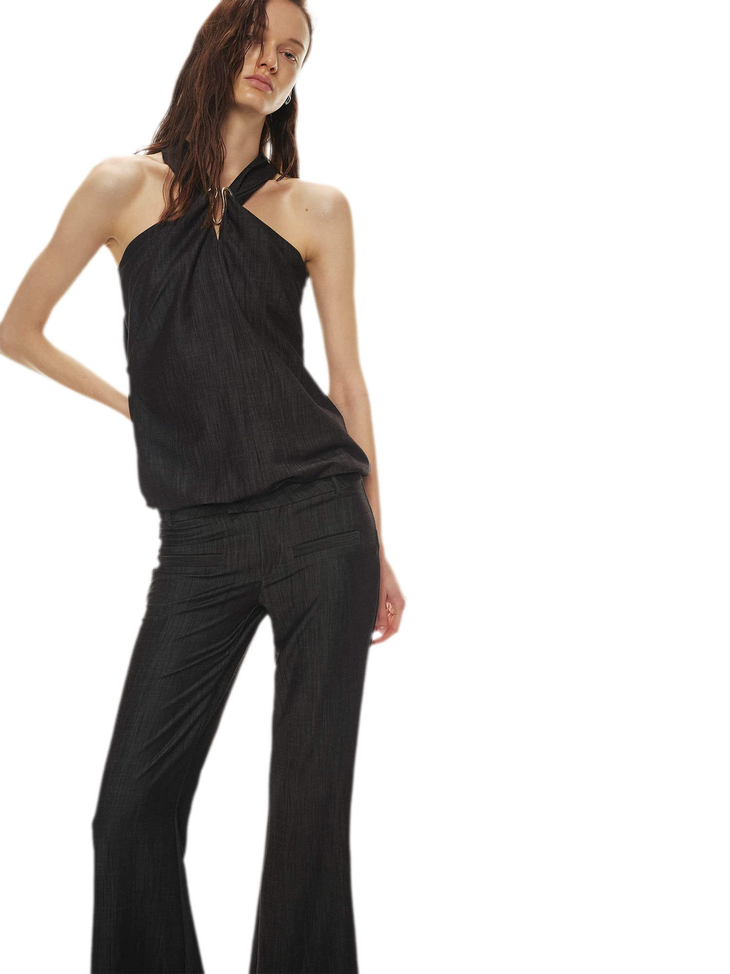 Tencel Hollow Halter Top & Flared Pants Set