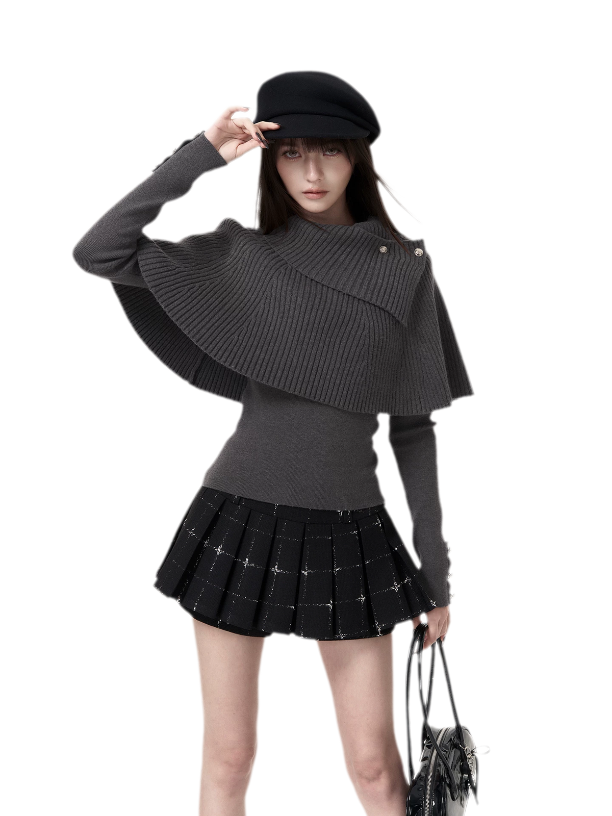 Glänzender karierter plissierter Mini-Skort