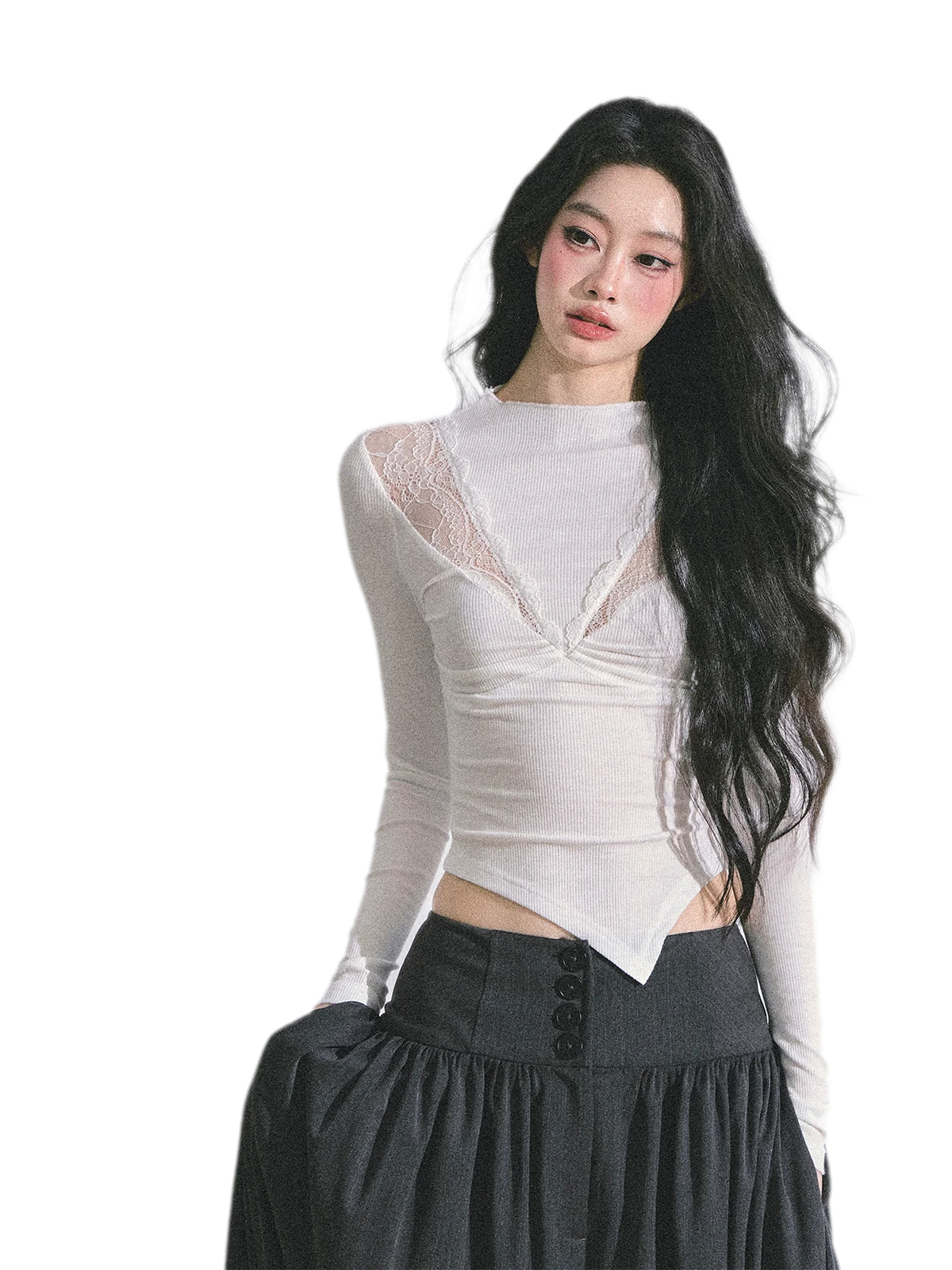 Lace Ruched Slim Fit Top