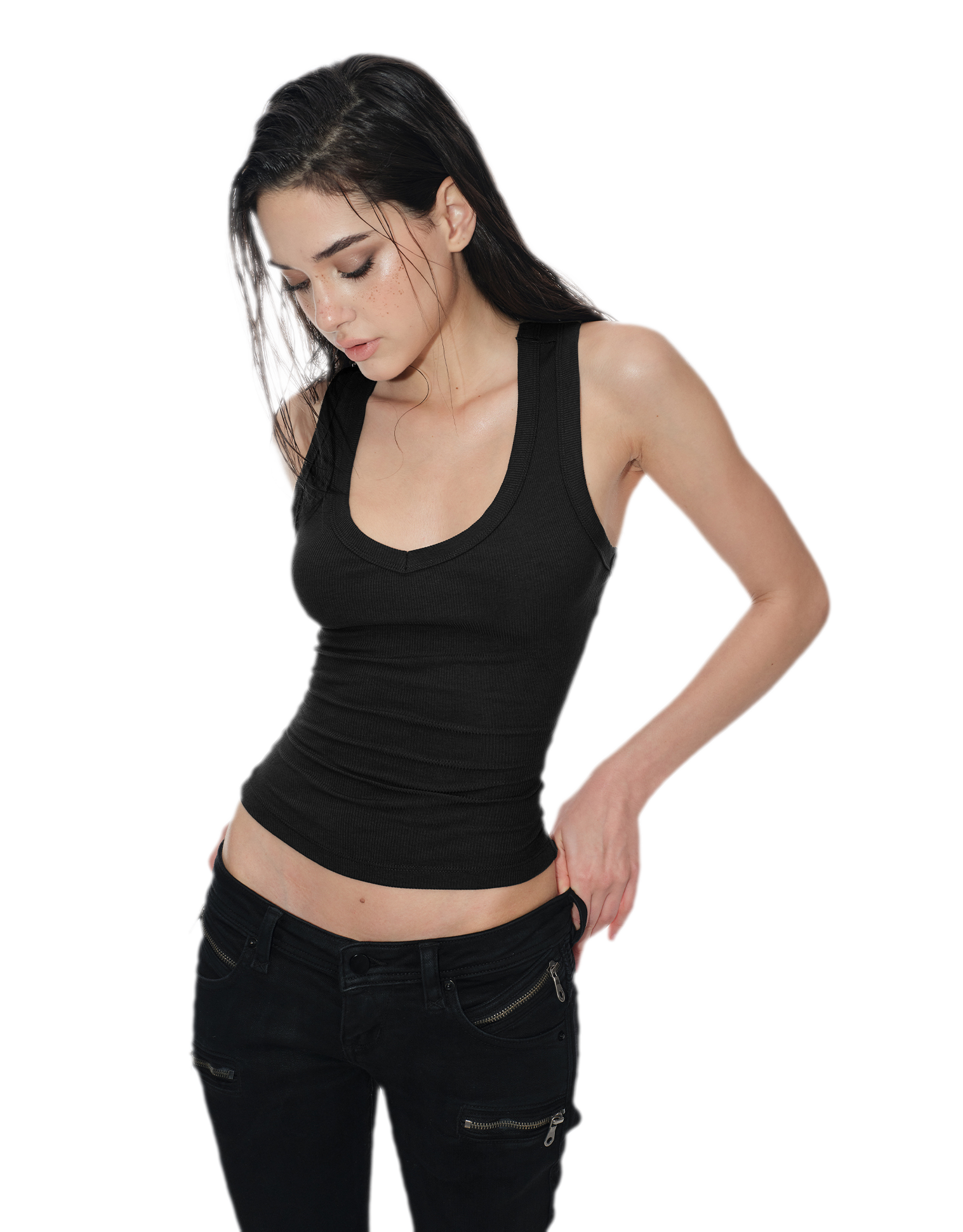 Ribbed Slim V-Neck Tank