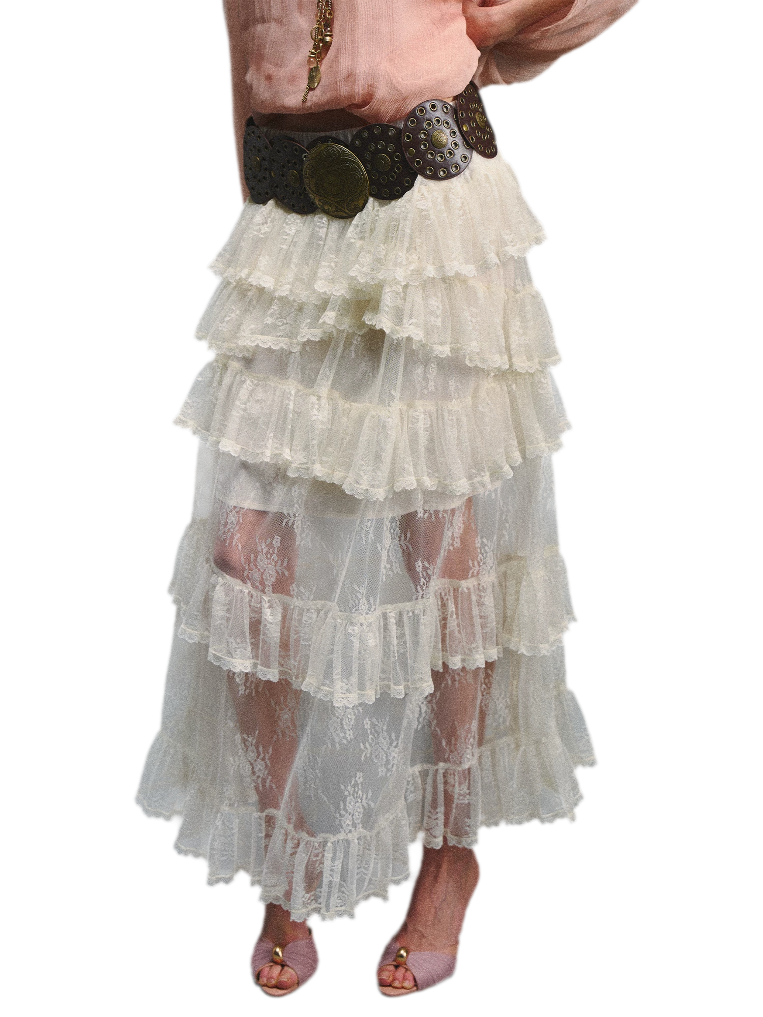 Vintage Romantic Asymmetrical Layered Ruffle Skirt