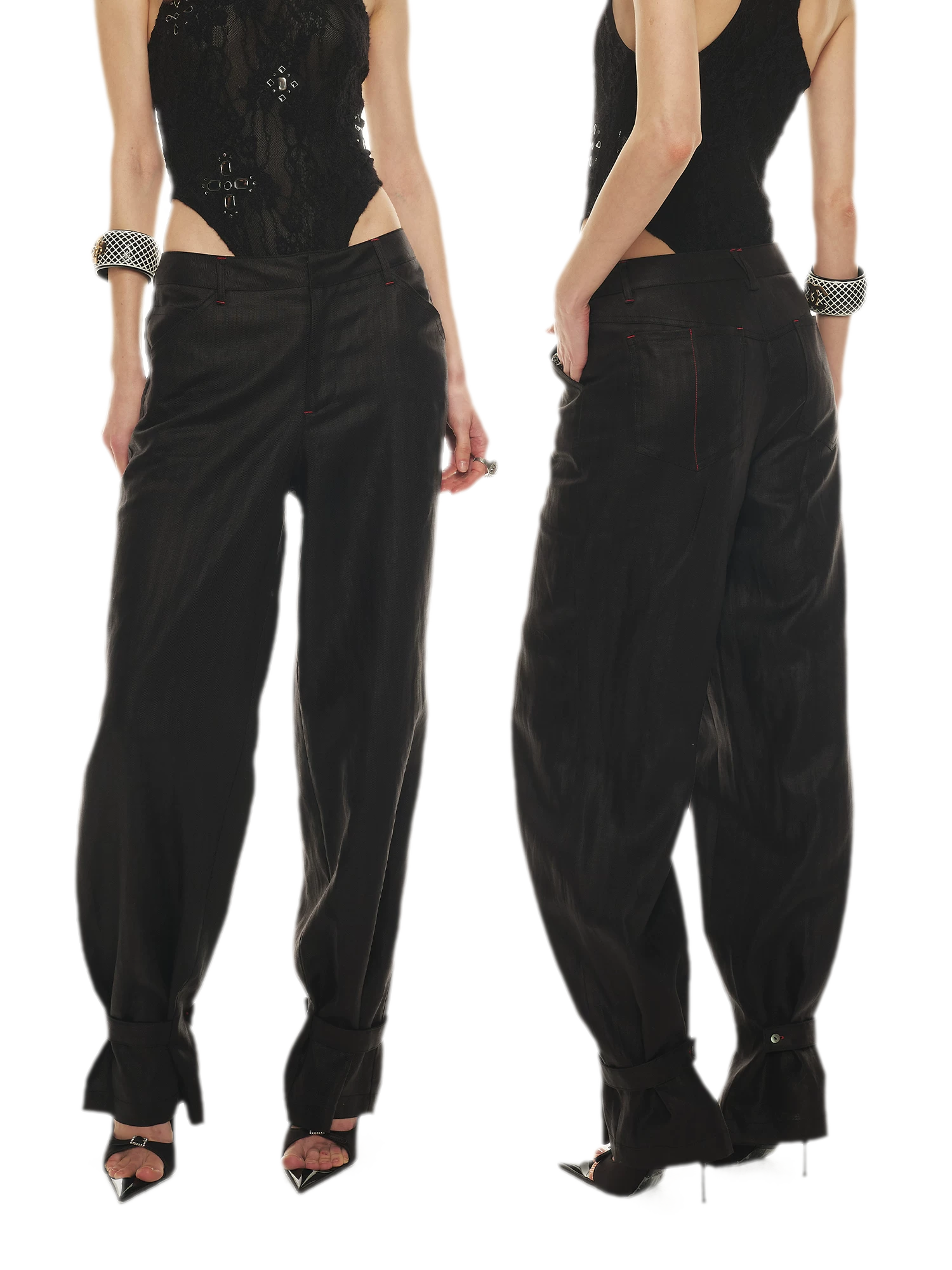 Tencel Linen Vintage Contrast Stitch Casual Pants