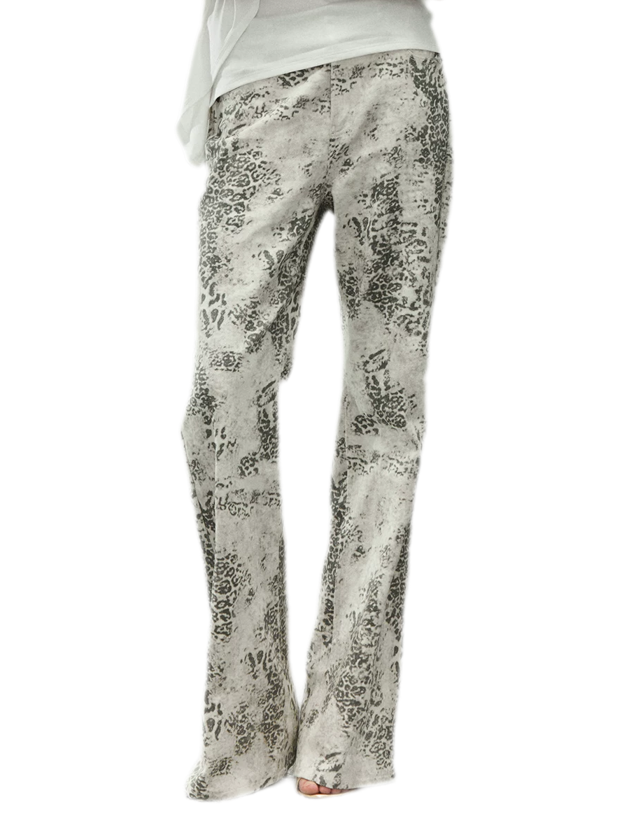 Vintage Leopard Print Washed Denim Pants
