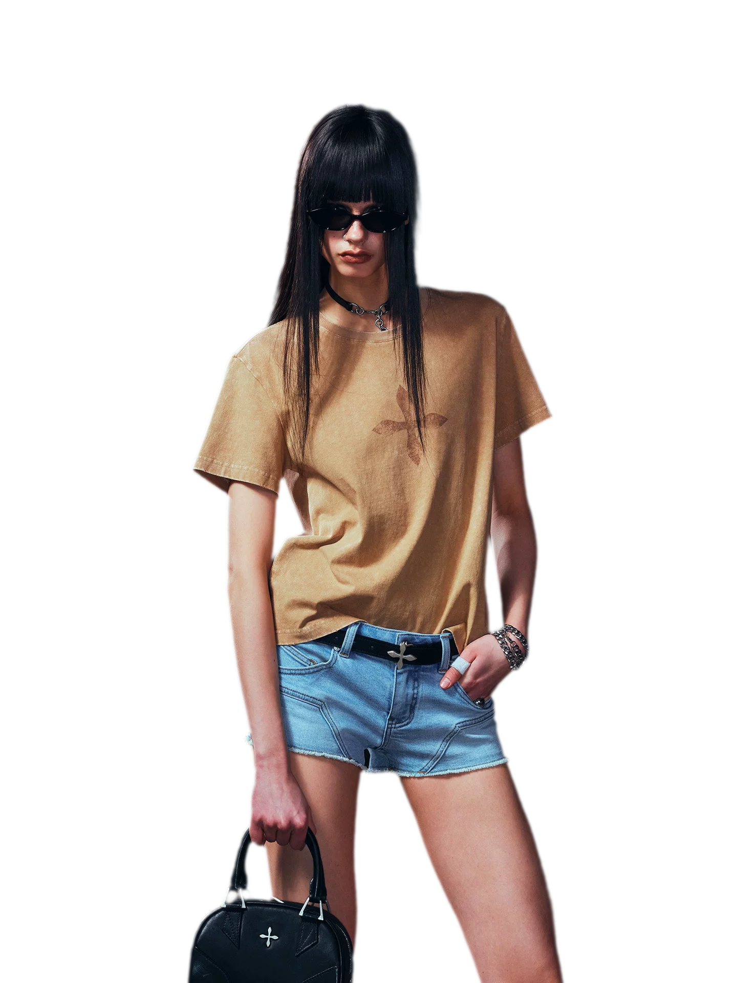 Vintage Washed Cross Embroidered Tee