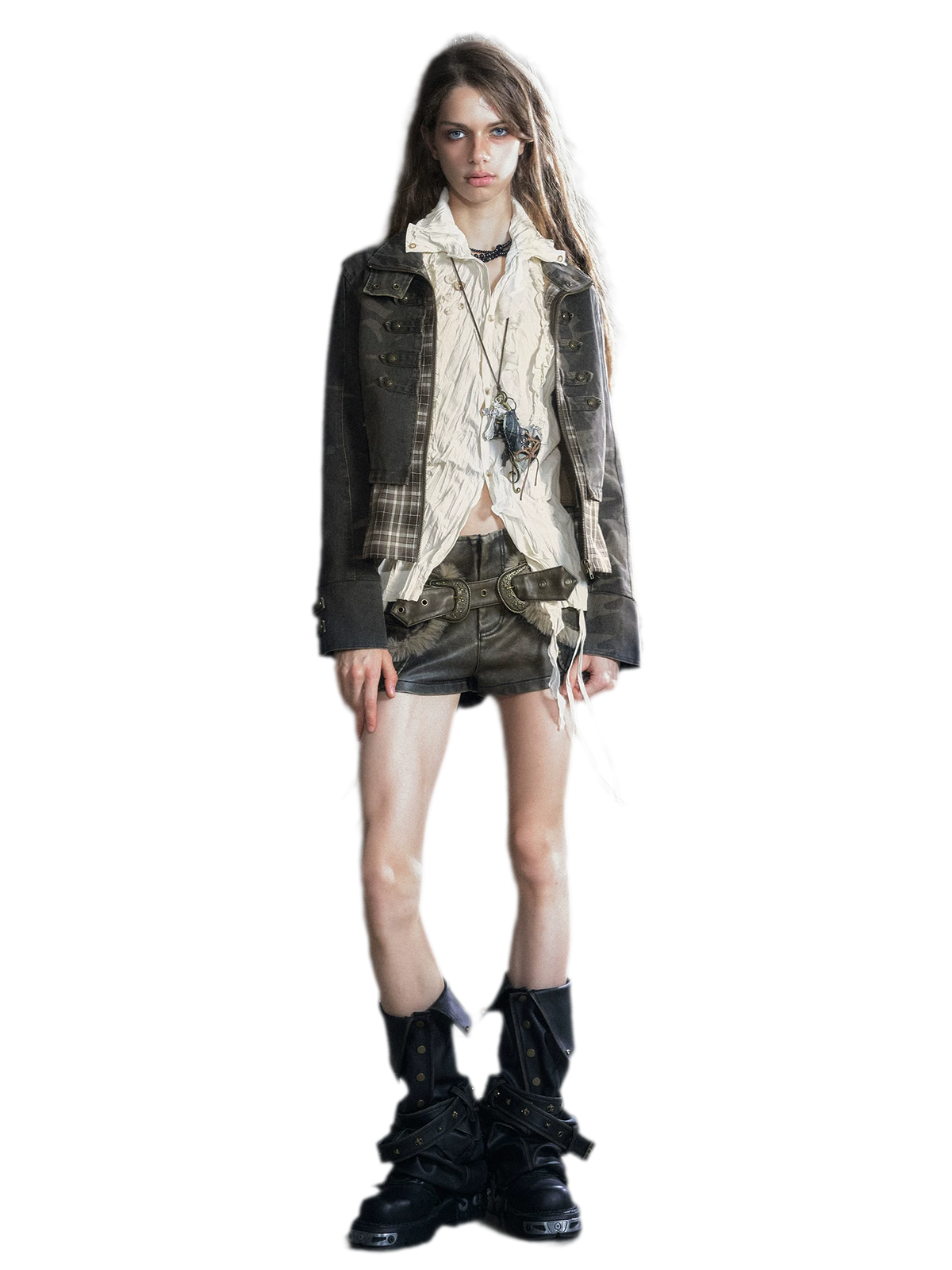 Washed Patchwork Zip Jacket