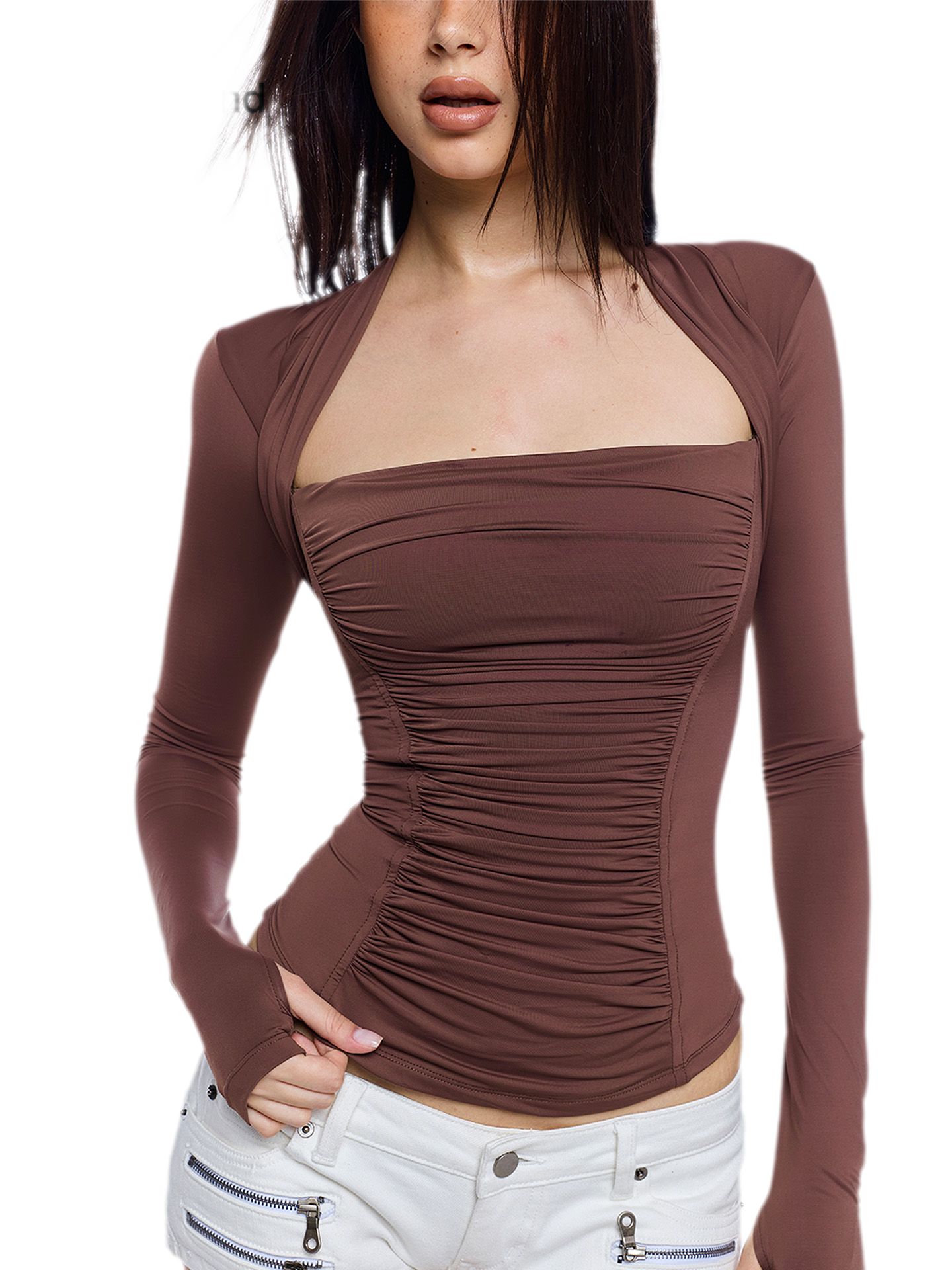 Ruched Sculpted Long-Sleeve Top
