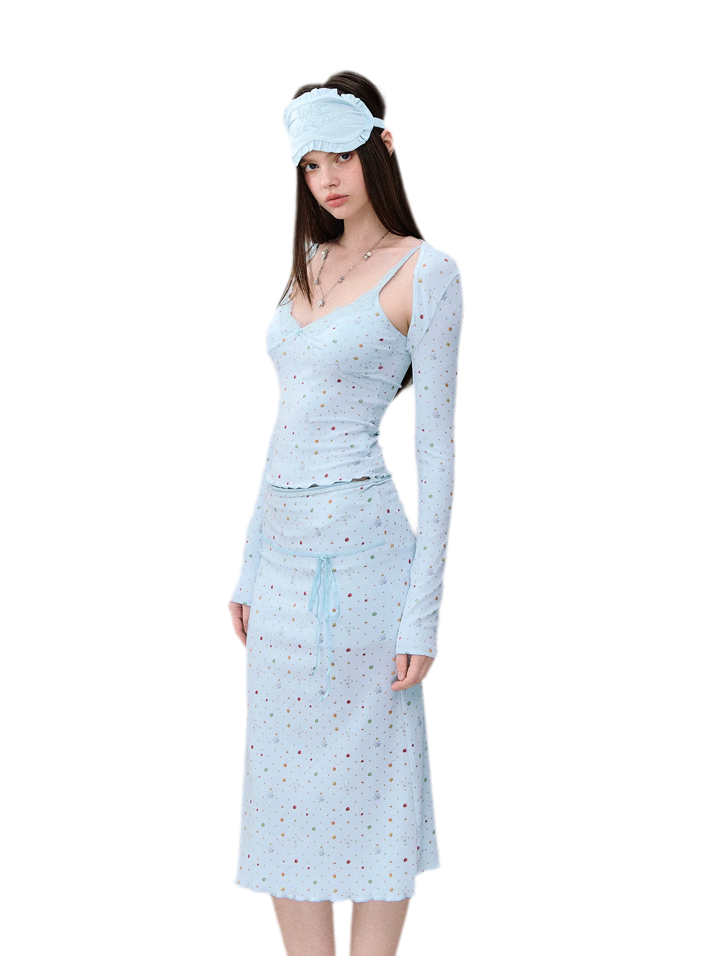 Light Blue Polka-Dot Three-Piece Set