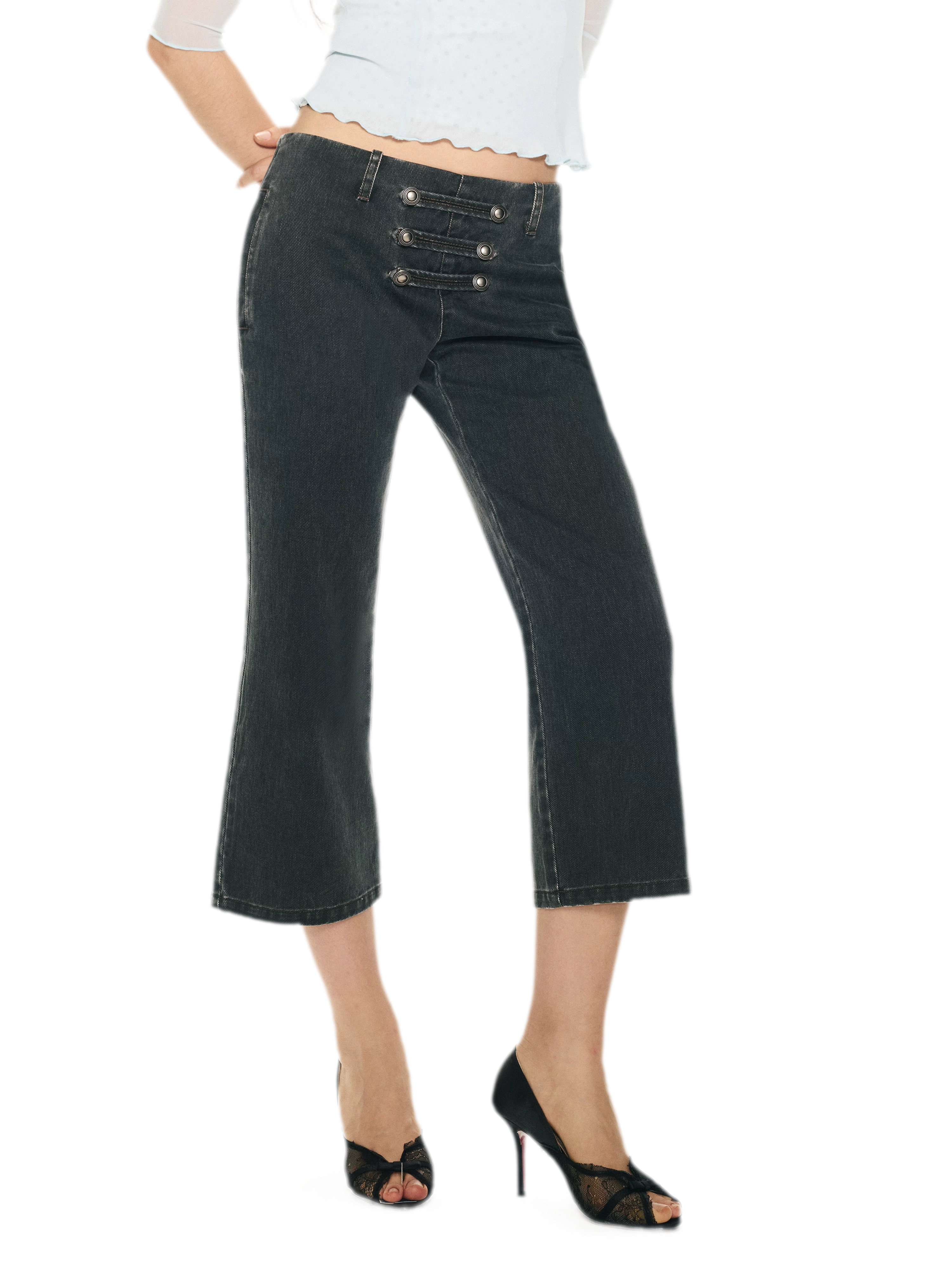Vintage Pirate Buckle Denim Capris