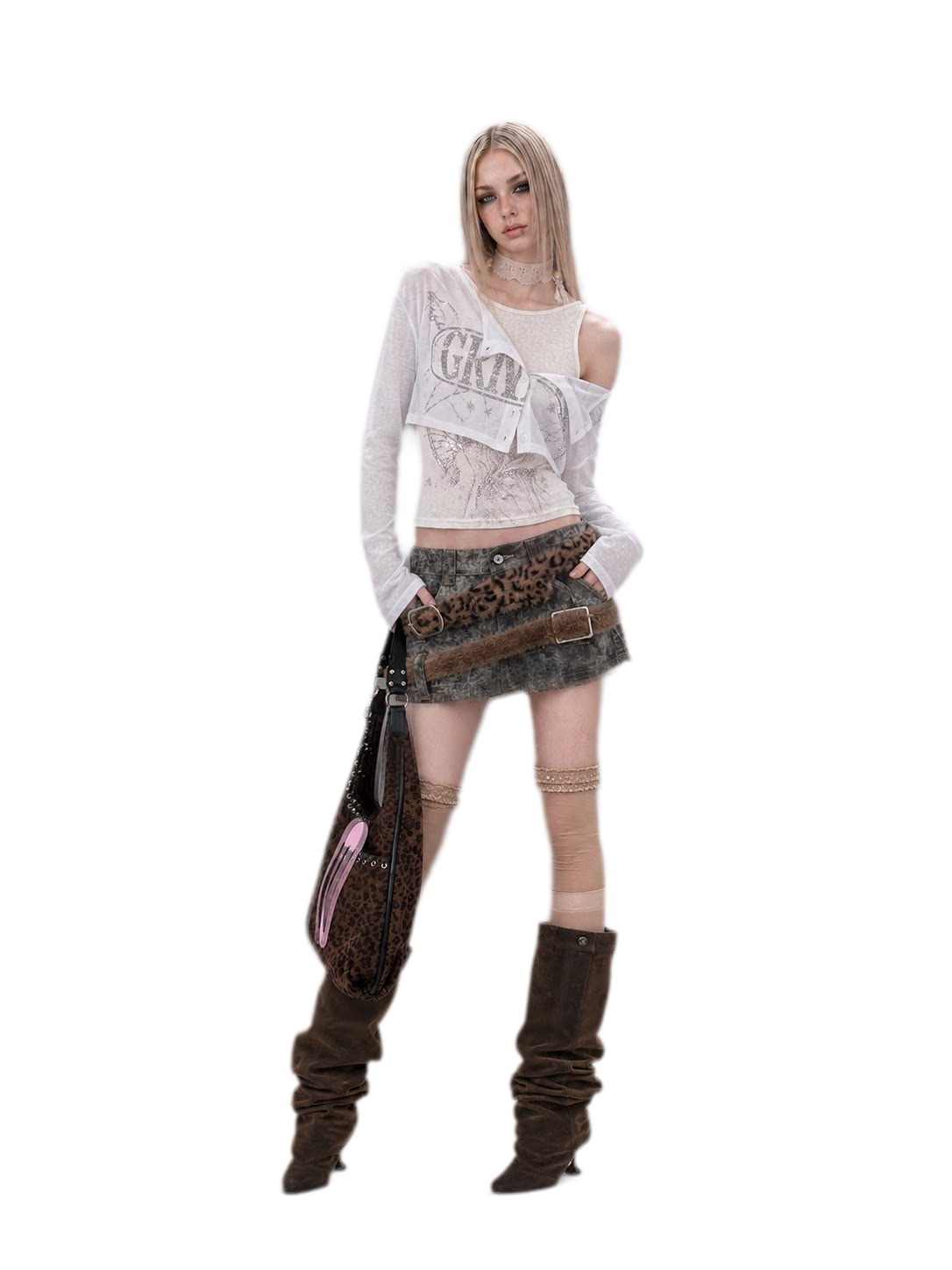 Silver Print Fitted Long-Sleeve Tee