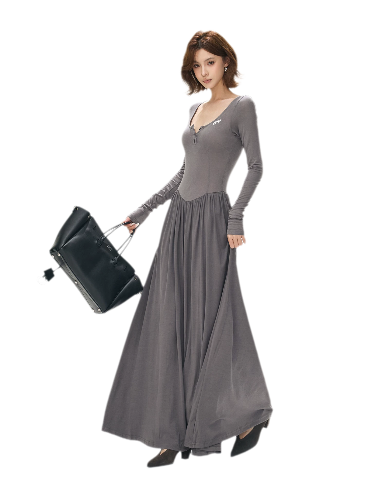 Vintage Square-Neck Paneled Maxi Dress