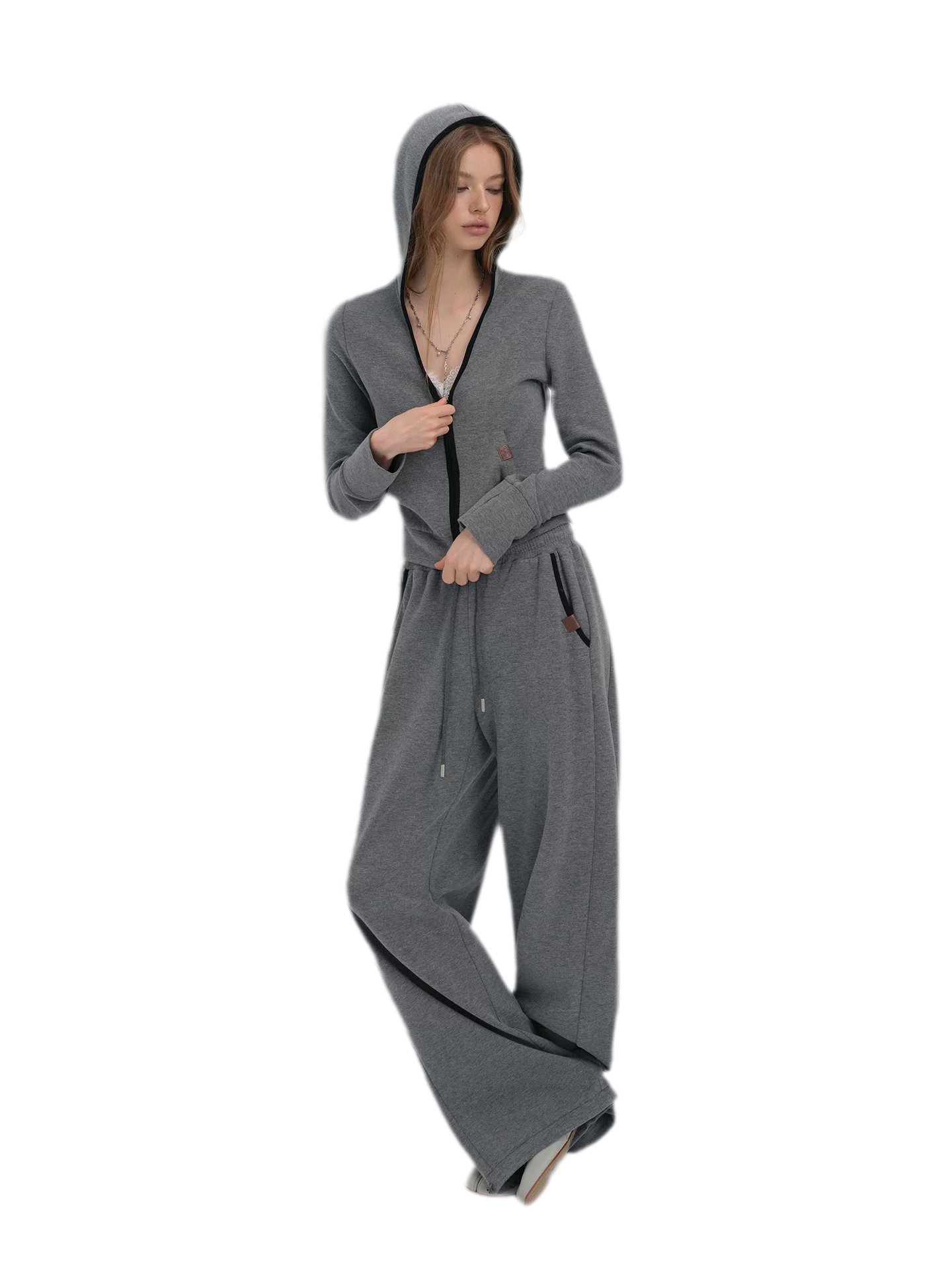 Contrast Trim Hooded Tracksuit Set