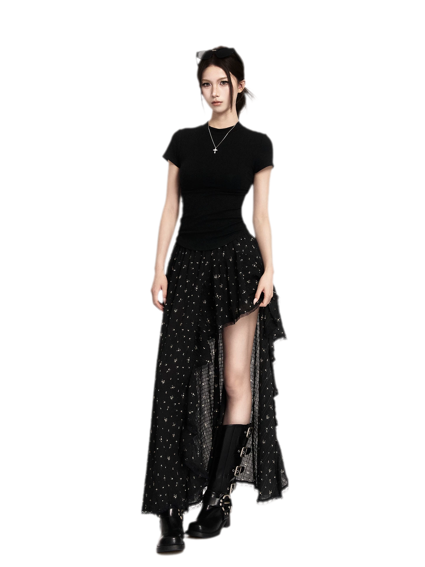 Floral Asymmetric Ruffle Skirt