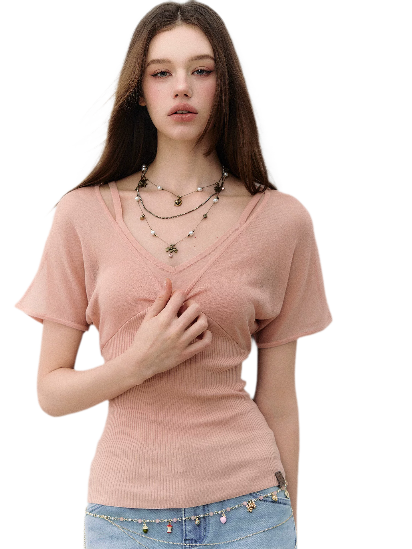 Layered Ribbed V-Neck Tee