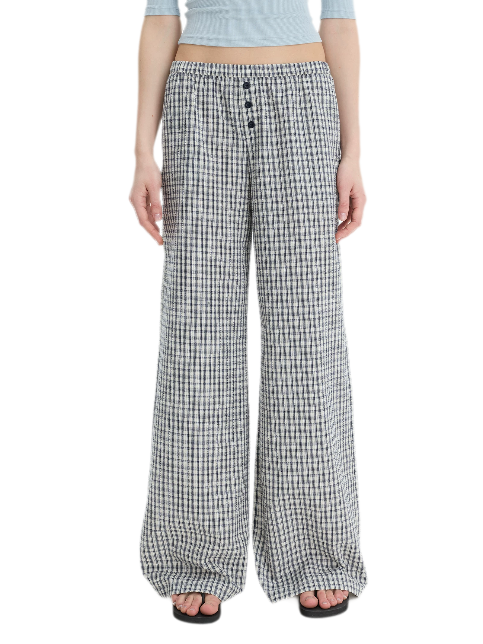 Textured Check Wide-Leg Trousers