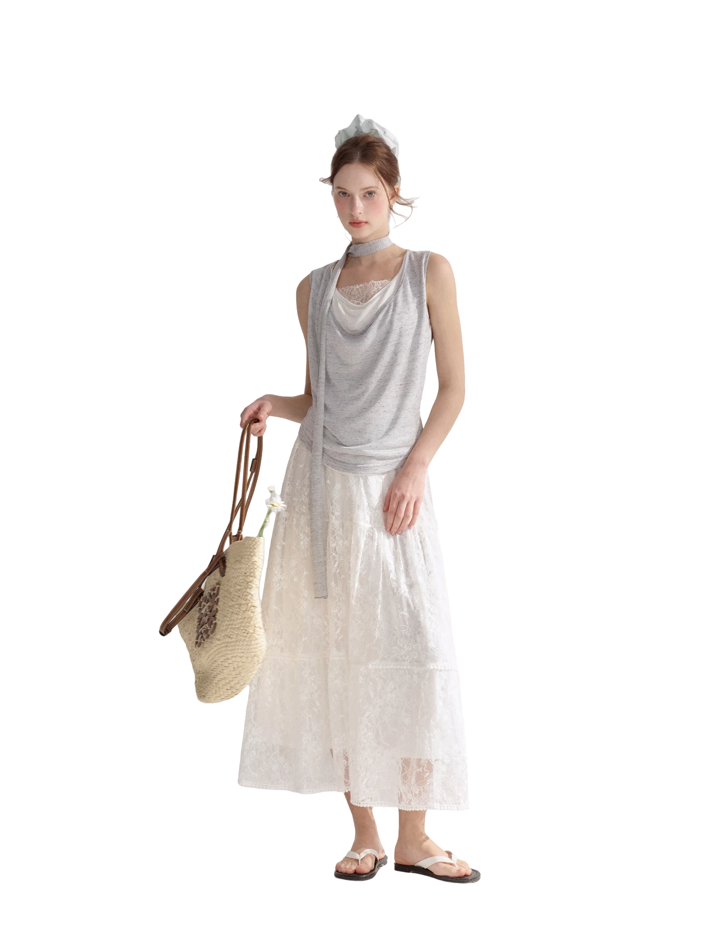 Draped Neckline Lace Patchwork Vest