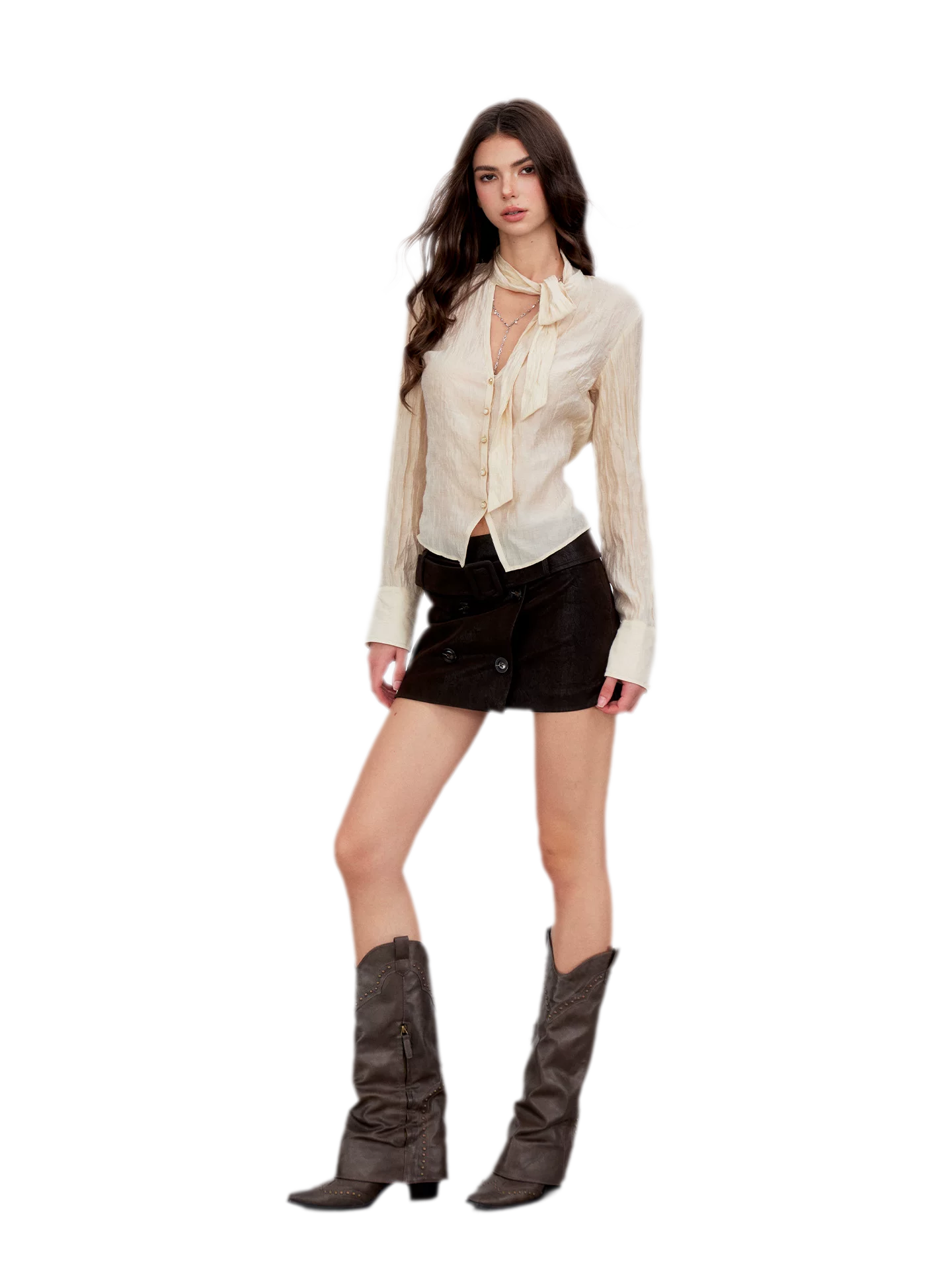 Crinkled Tie Waist Shirt