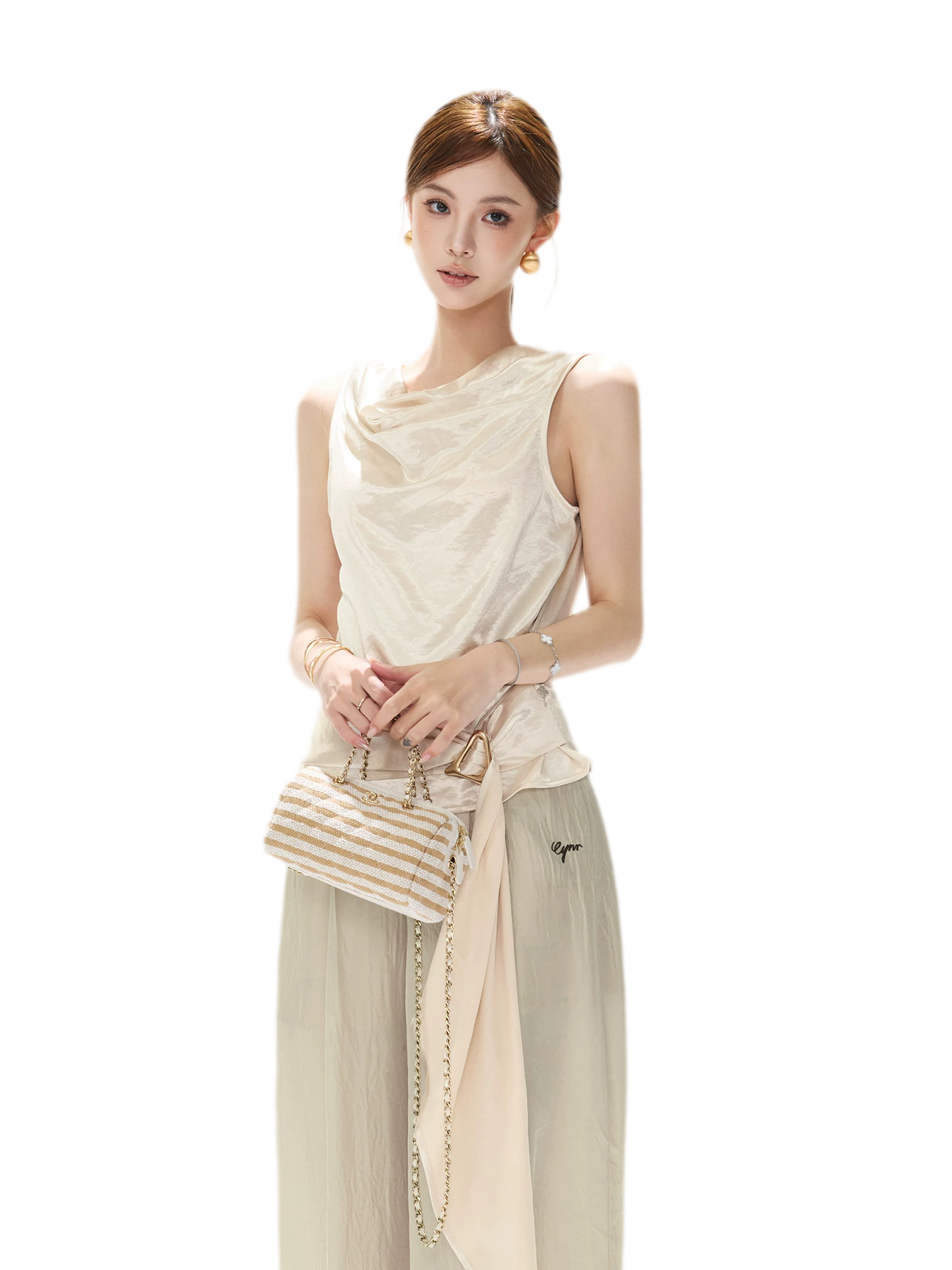 Draped Satin Cowl Top