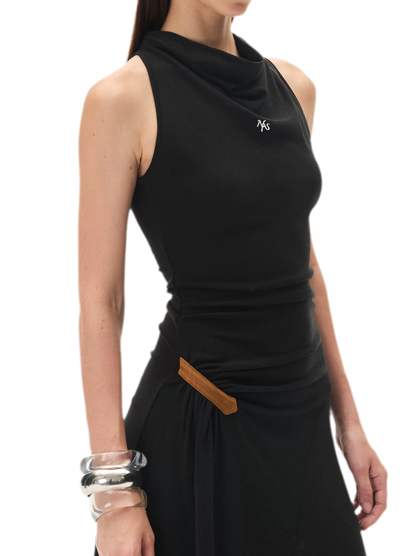 Acetate Wool Ruched Halter Dress