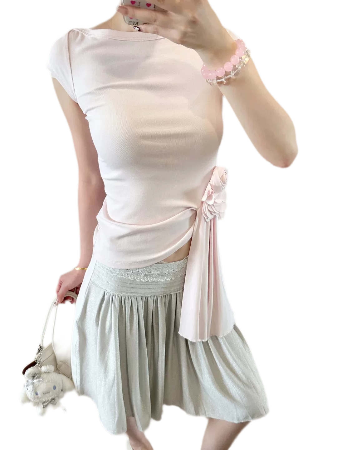 Asymmetric Flower Short Sleeve Top