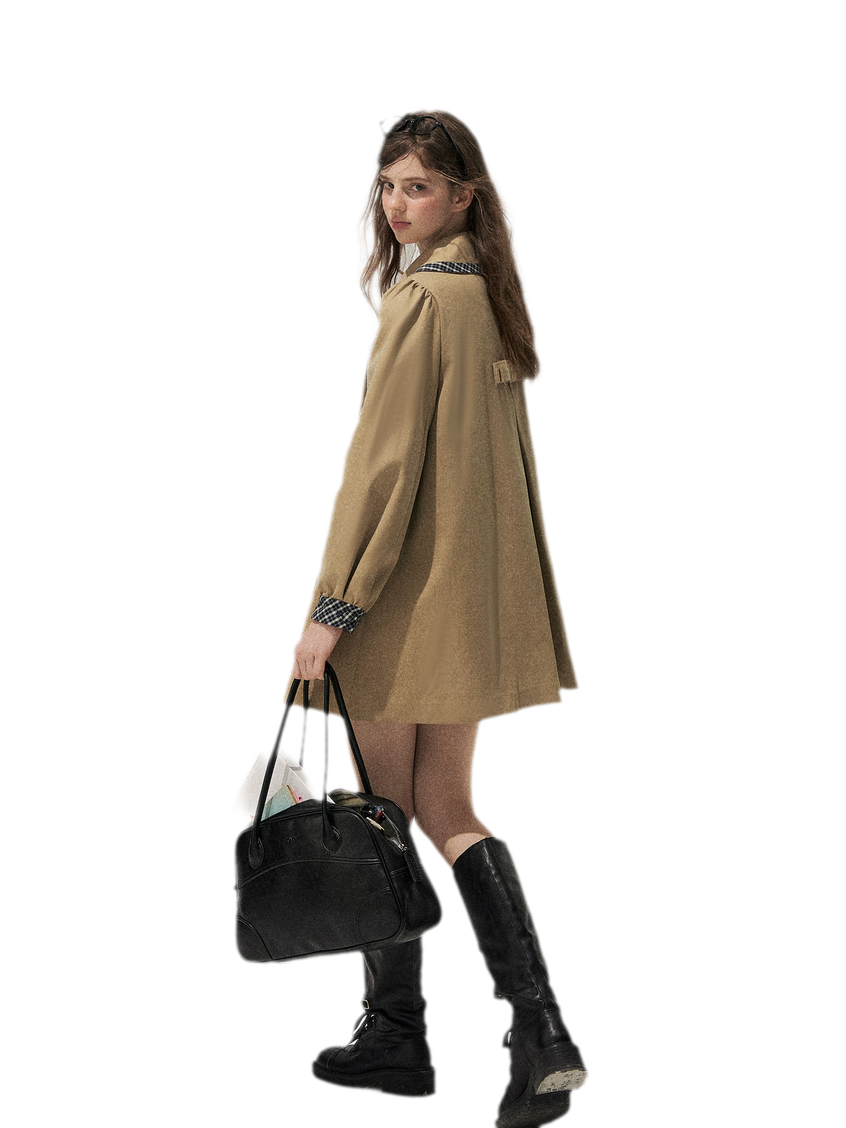 Karierter zweireihiger A-Linien-Trenchcoat