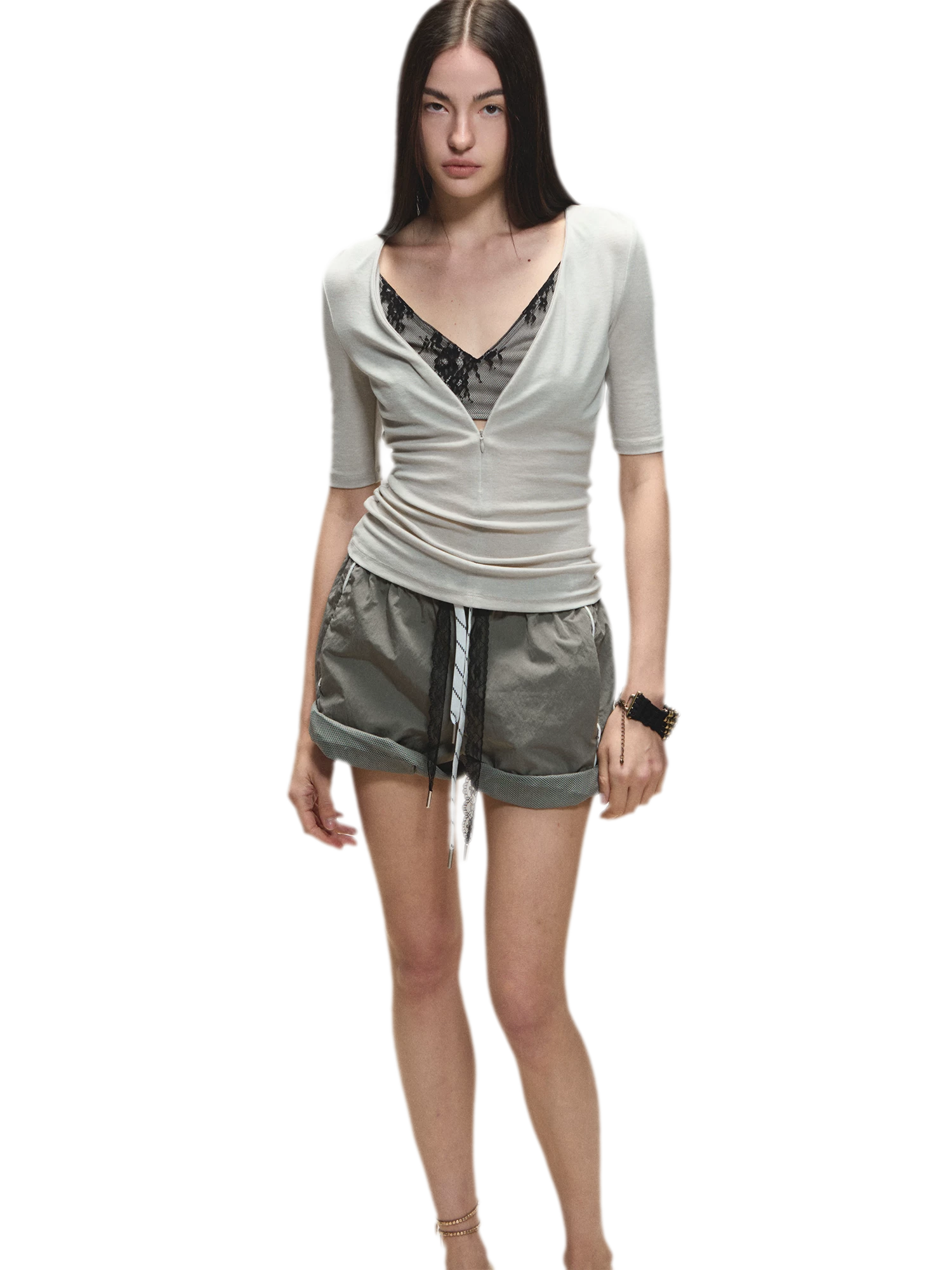 Lyocell Two-in-One Colorblock Mid-Sleeve T-Shirt