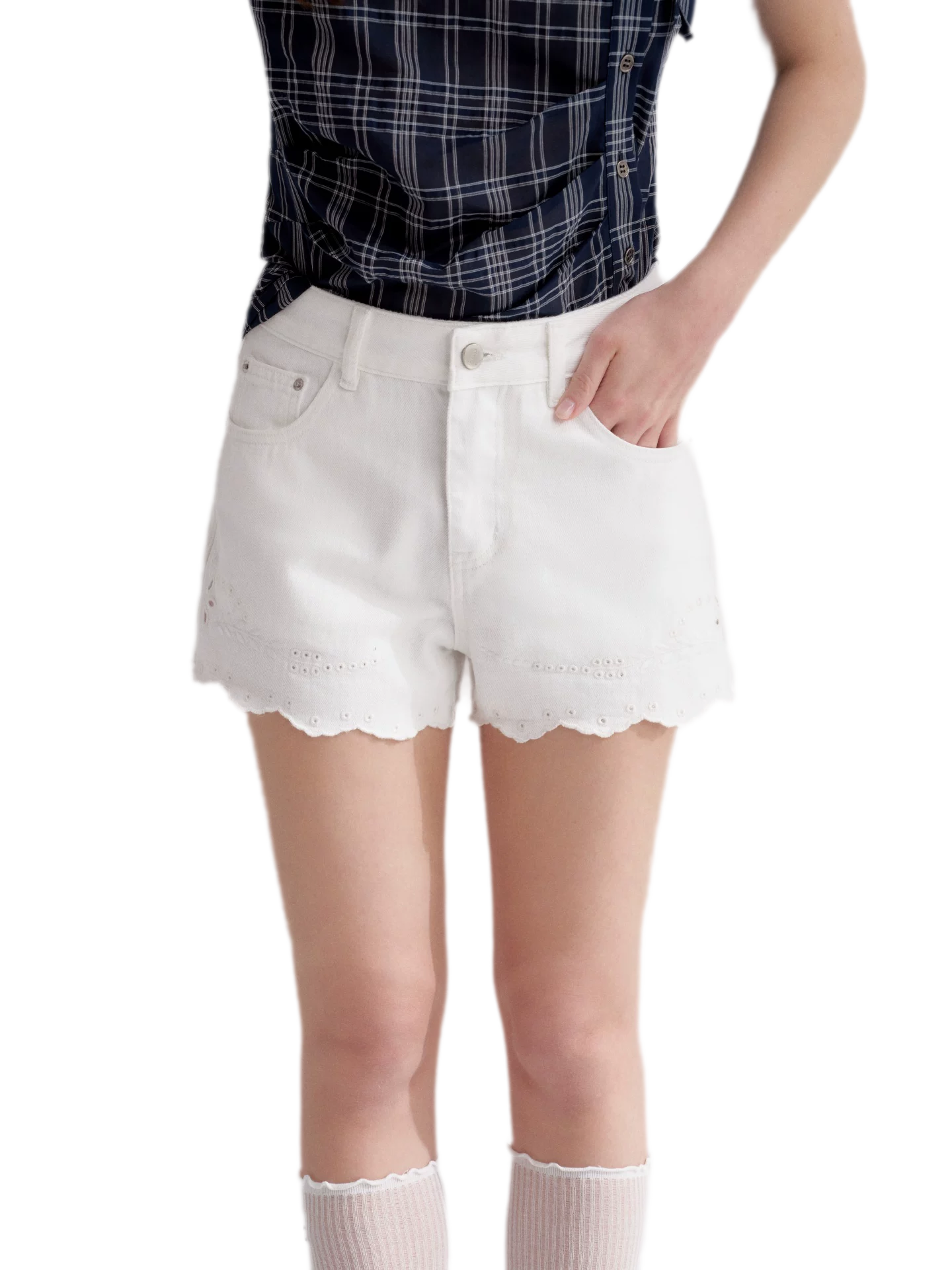 Eyelet Embroidered Denim Shorts