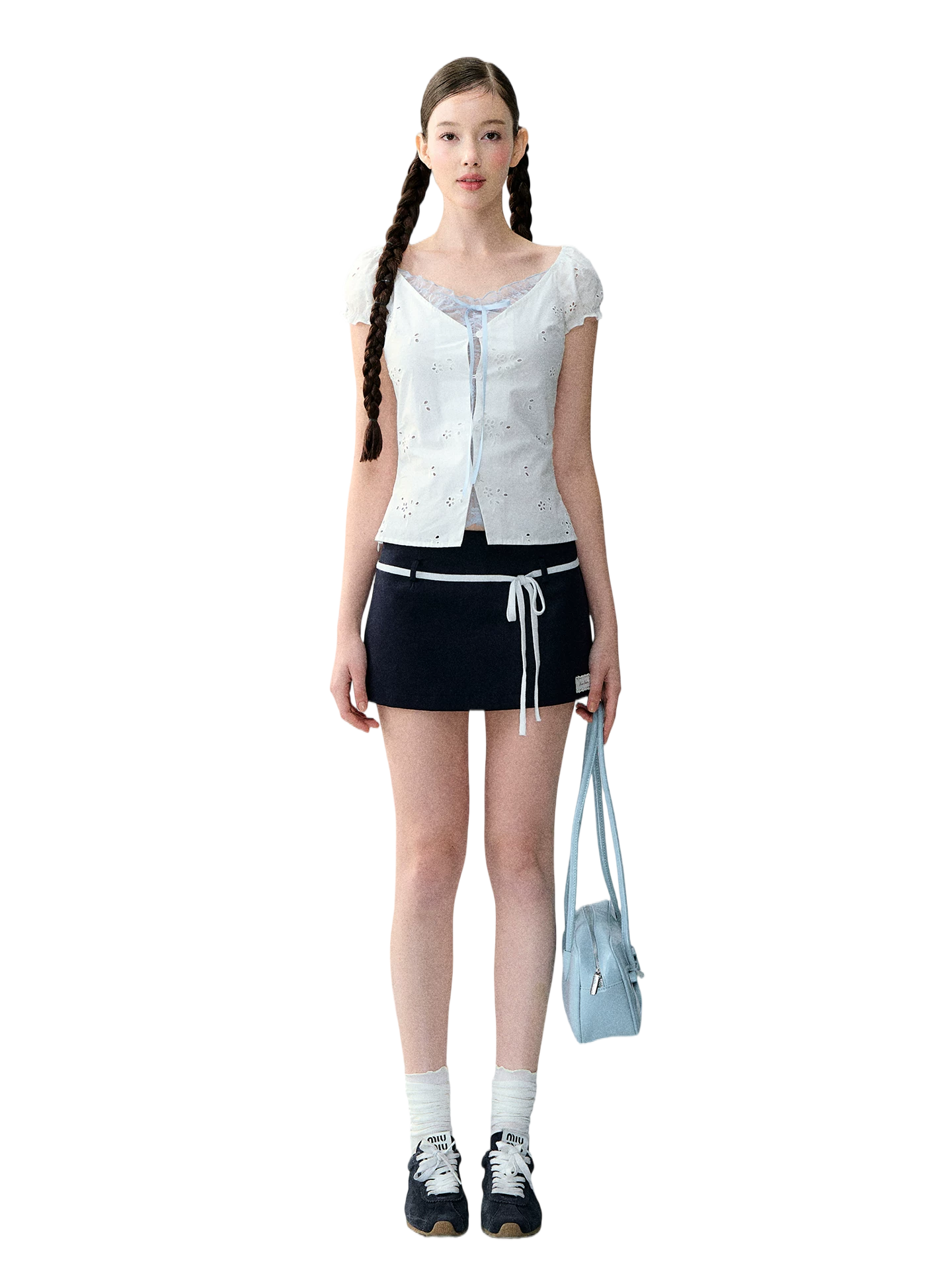 Korean Style Color-Block Tie Waist Shorts Skirt