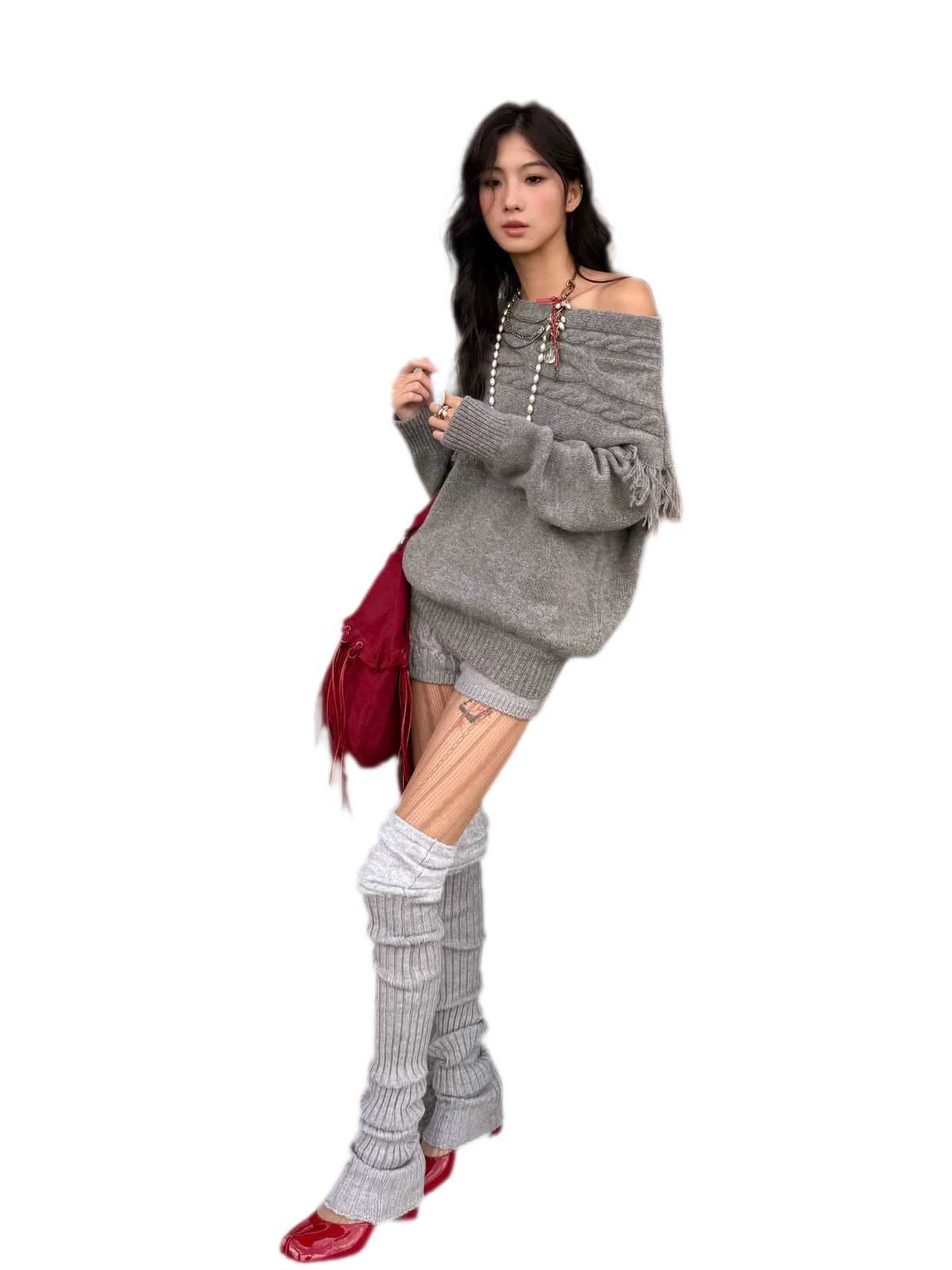Cable Knit One-Shoulder Set