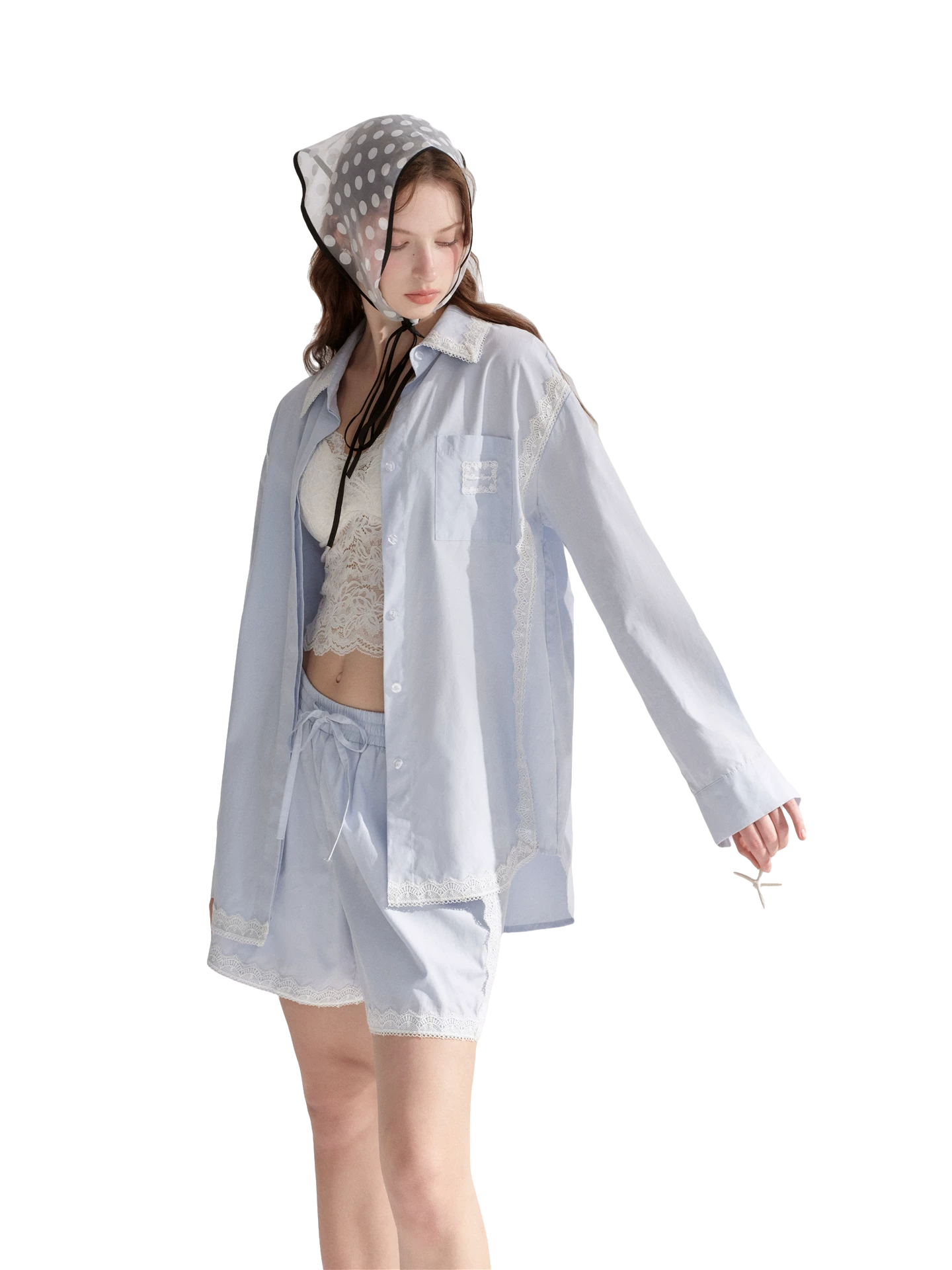 Lace Embroidered Loose Shirt & Shorts Set