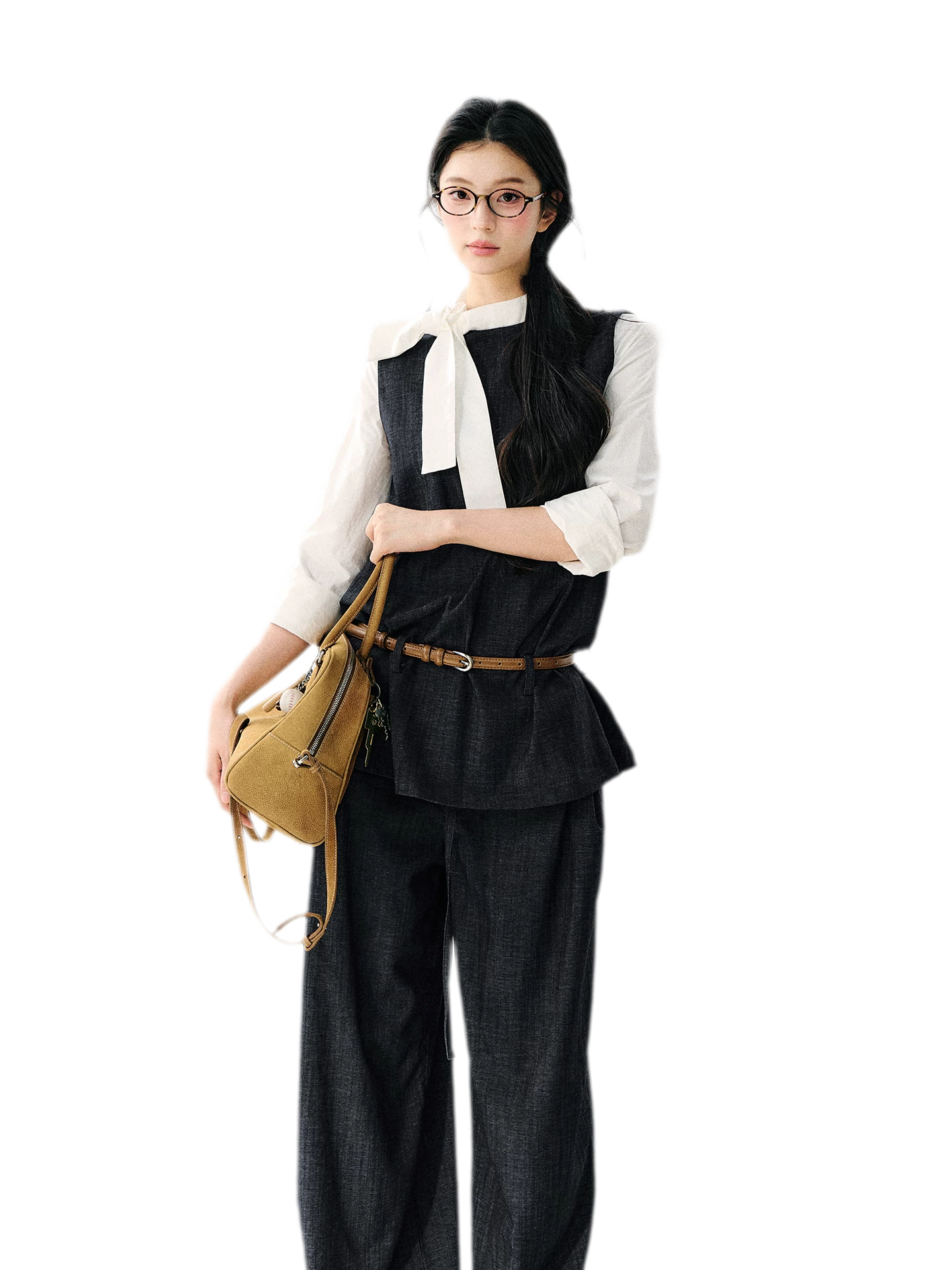 Contrast Ribbon Denim Blouse