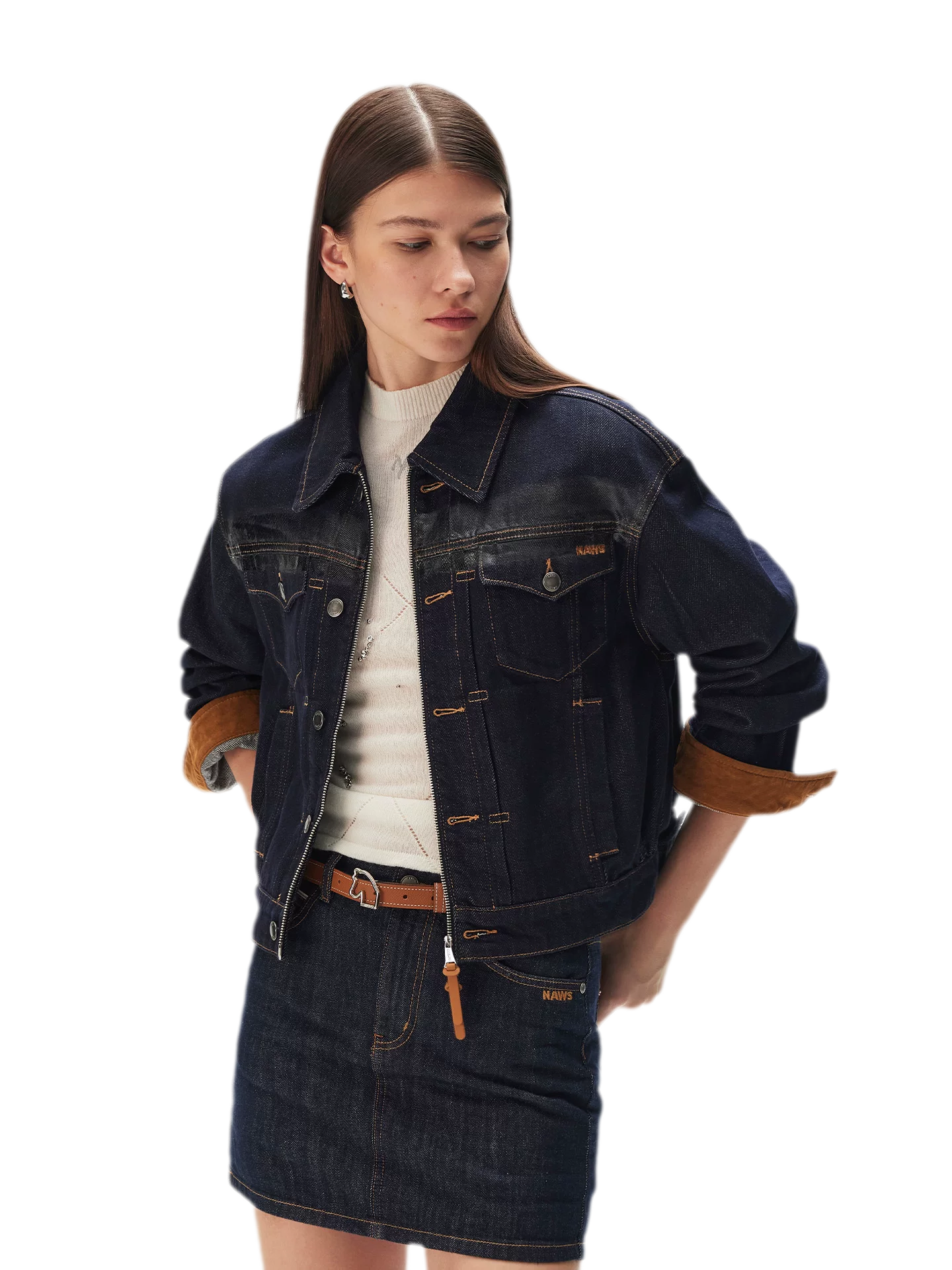 Suede-Patch Coated Denim Jacket
