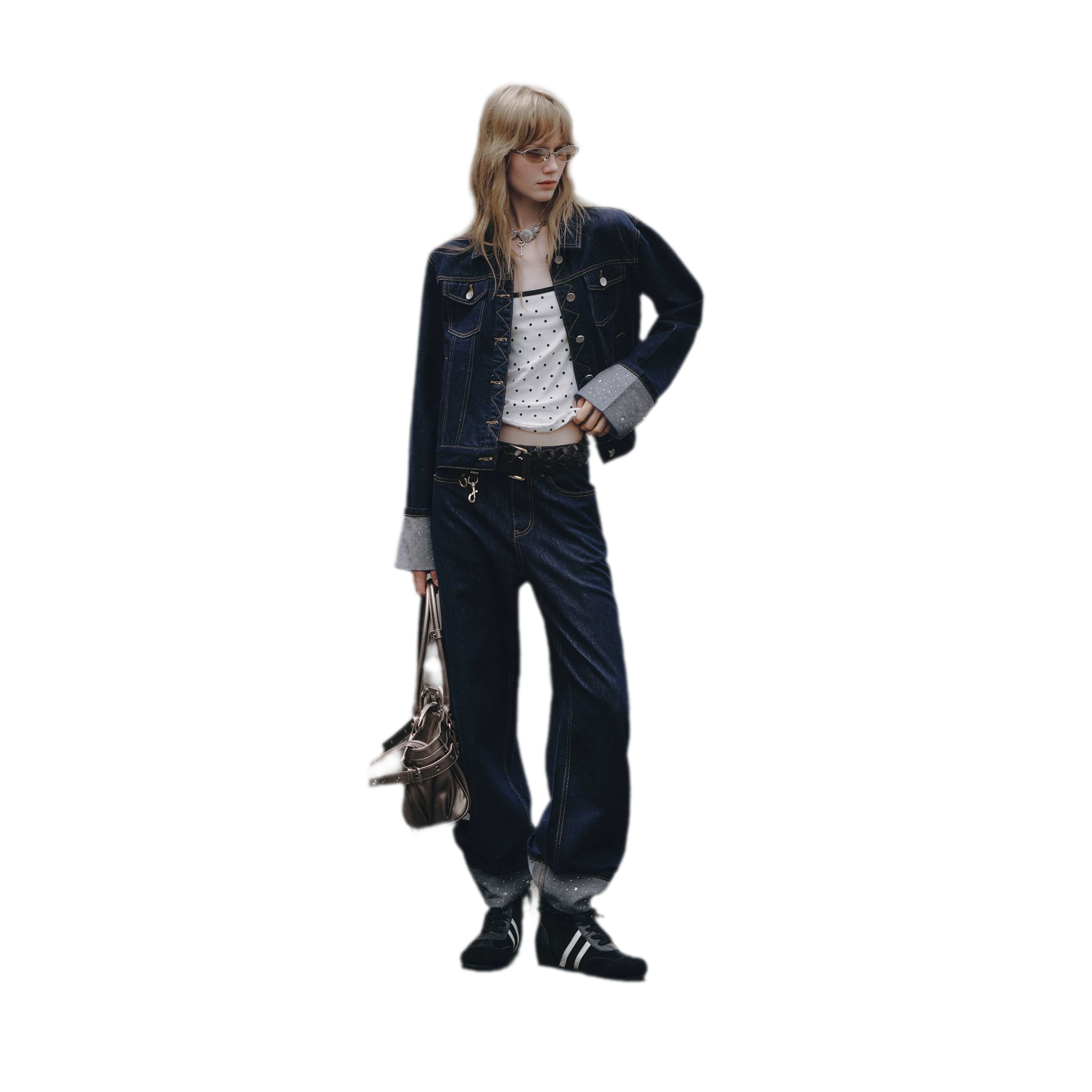 Studded Cropped Denim Set