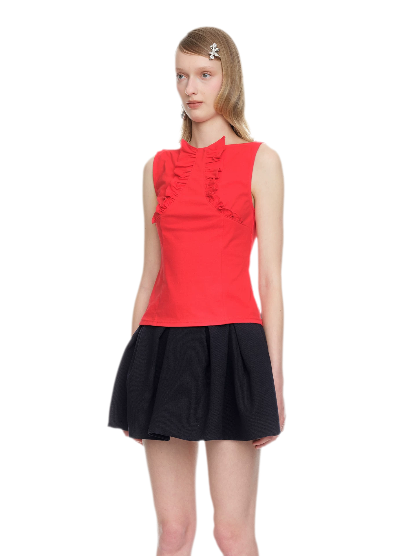 Ruffle Trim Fitted Top