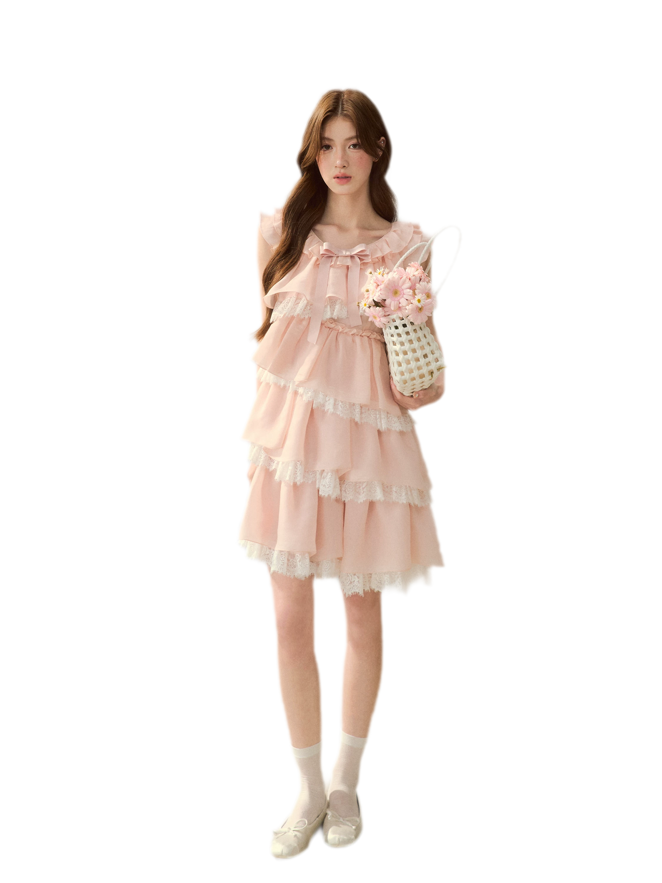 Ruffle Bow Lace Dress