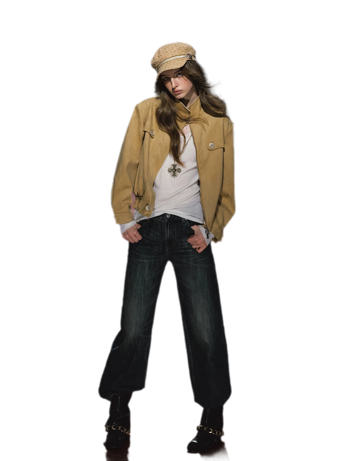 Jeans ricamati a quadri effetto lavato