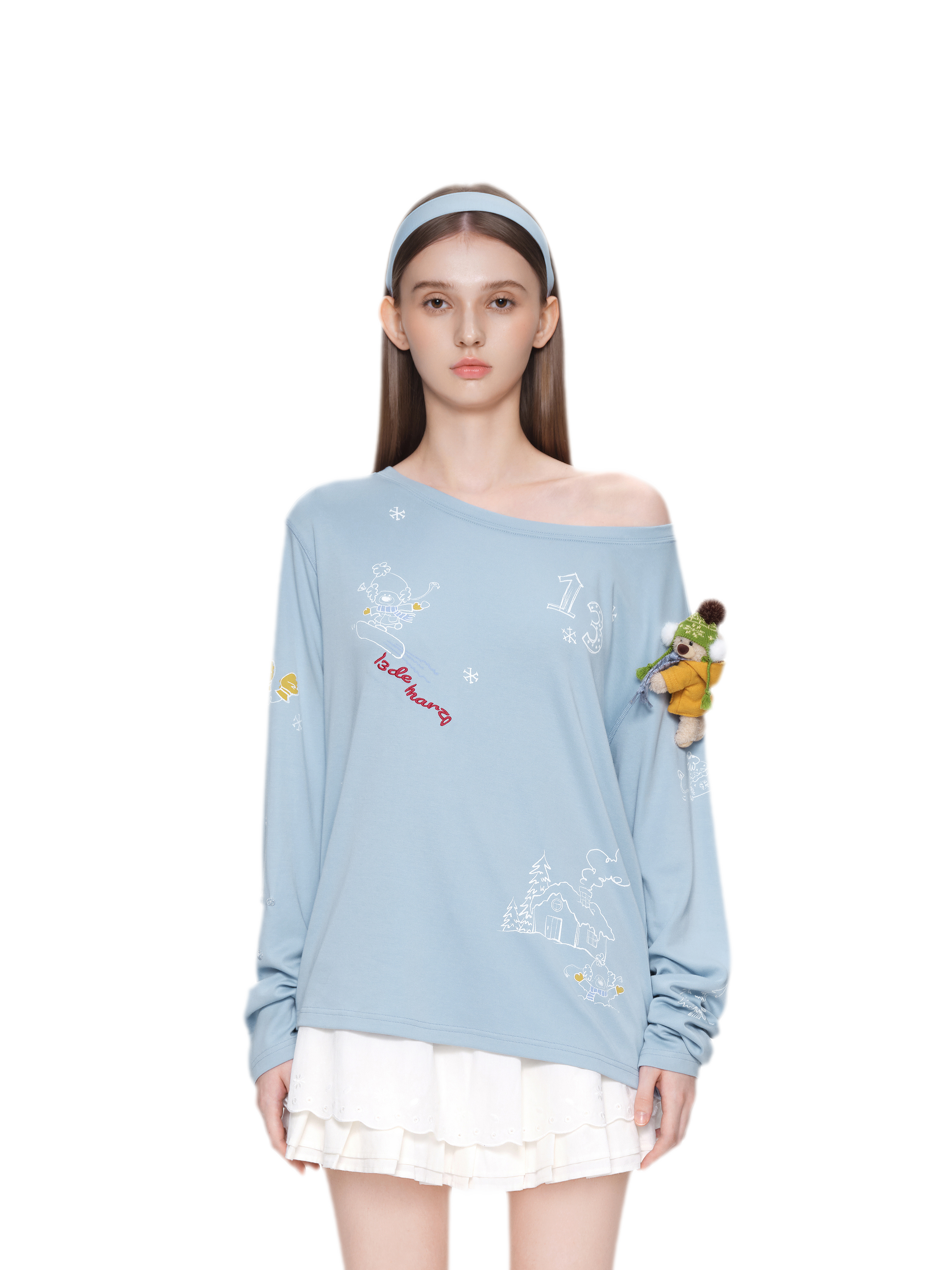 Graphic Off-Shoulder Long-Sleeve T-Shirt