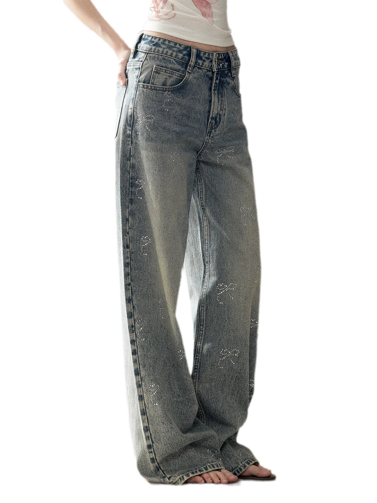 Rhinestone Wide-Leg Jeans