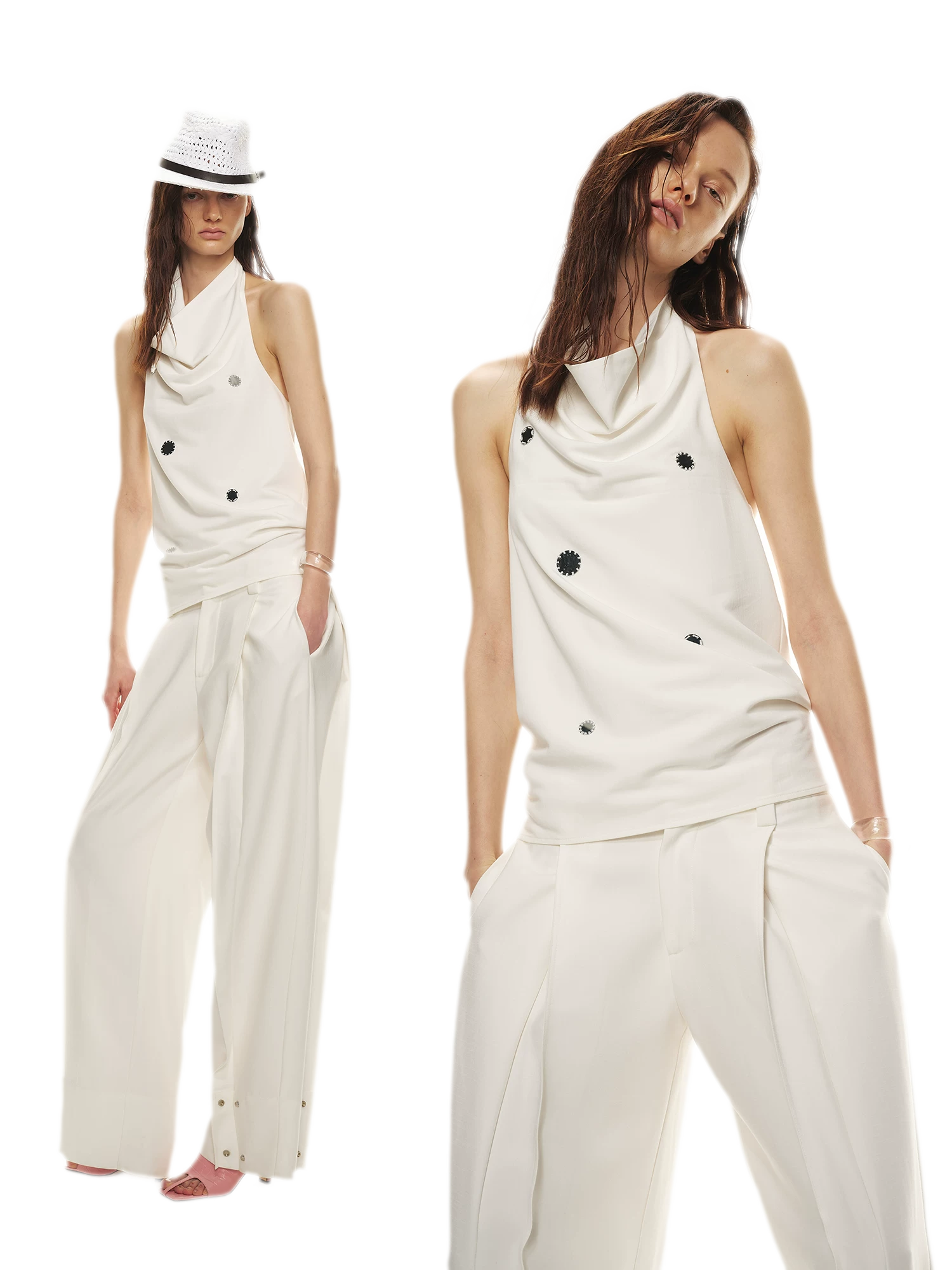Minimalist Draped Neck Hand-Sewn Lens Halter Top